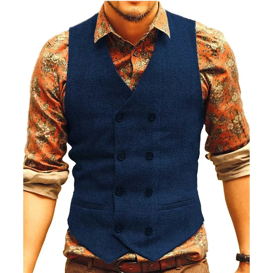 Men’s Double-Breasted Vintage Waistcoat – Textured Heritage Layer for Festivals and Smart Casual Wear