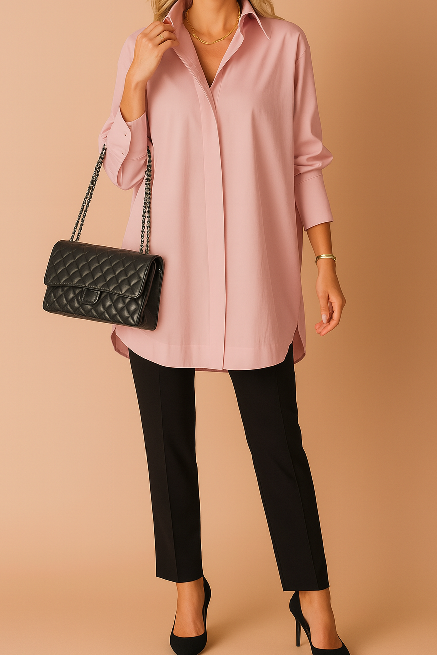 Chemise longue oversize pour femme – Tunique boutonnée décontractée avec col classique, pour le bureau et les tenues chic décontractées