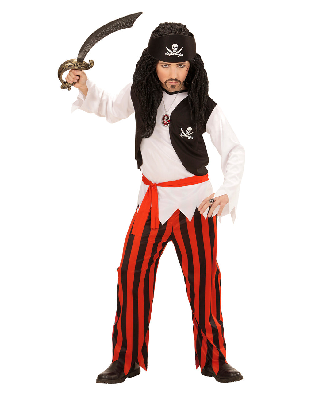 Halloweenkostume til børn med piratskjorte, vest, bukser og pandebånd