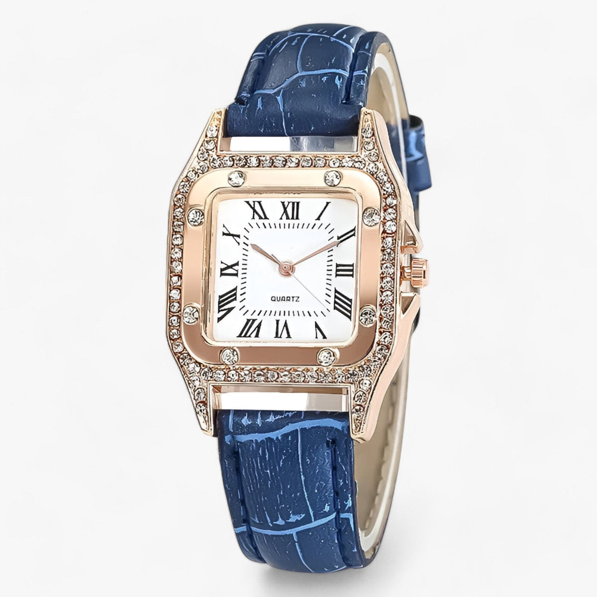 Montre rectangulaire à quartz pour femme avec chiffres romains – Boîtier orné et bracelet texturé pour les grandes occasions