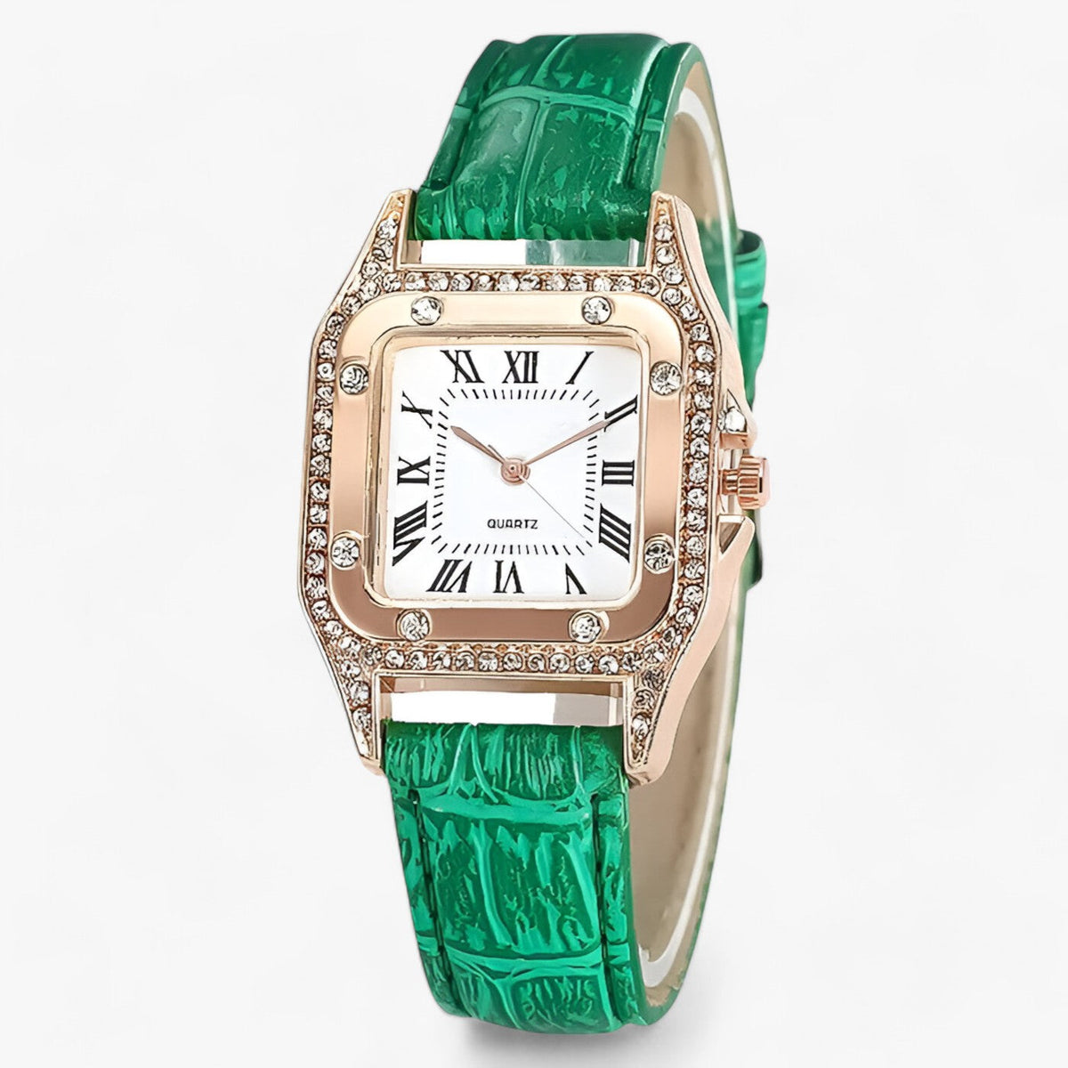 Montre rectangulaire à quartz pour femme avec chiffres romains – Boîtier orné et bracelet texturé pour les grandes occasions