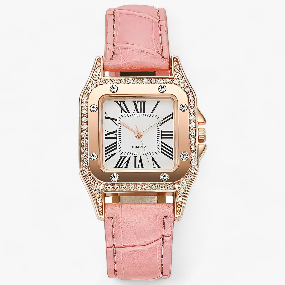 Montre rectangulaire à quartz pour femme avec chiffres romains – Boîtier orné et bracelet texturé pour les grandes occasions