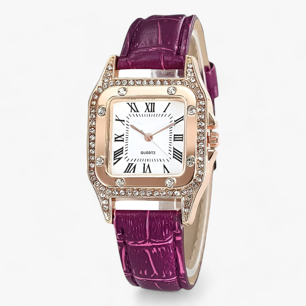 Montre rectangulaire à quartz pour femme avec chiffres romains – Boîtier orné et bracelet texturé pour les grandes occasions