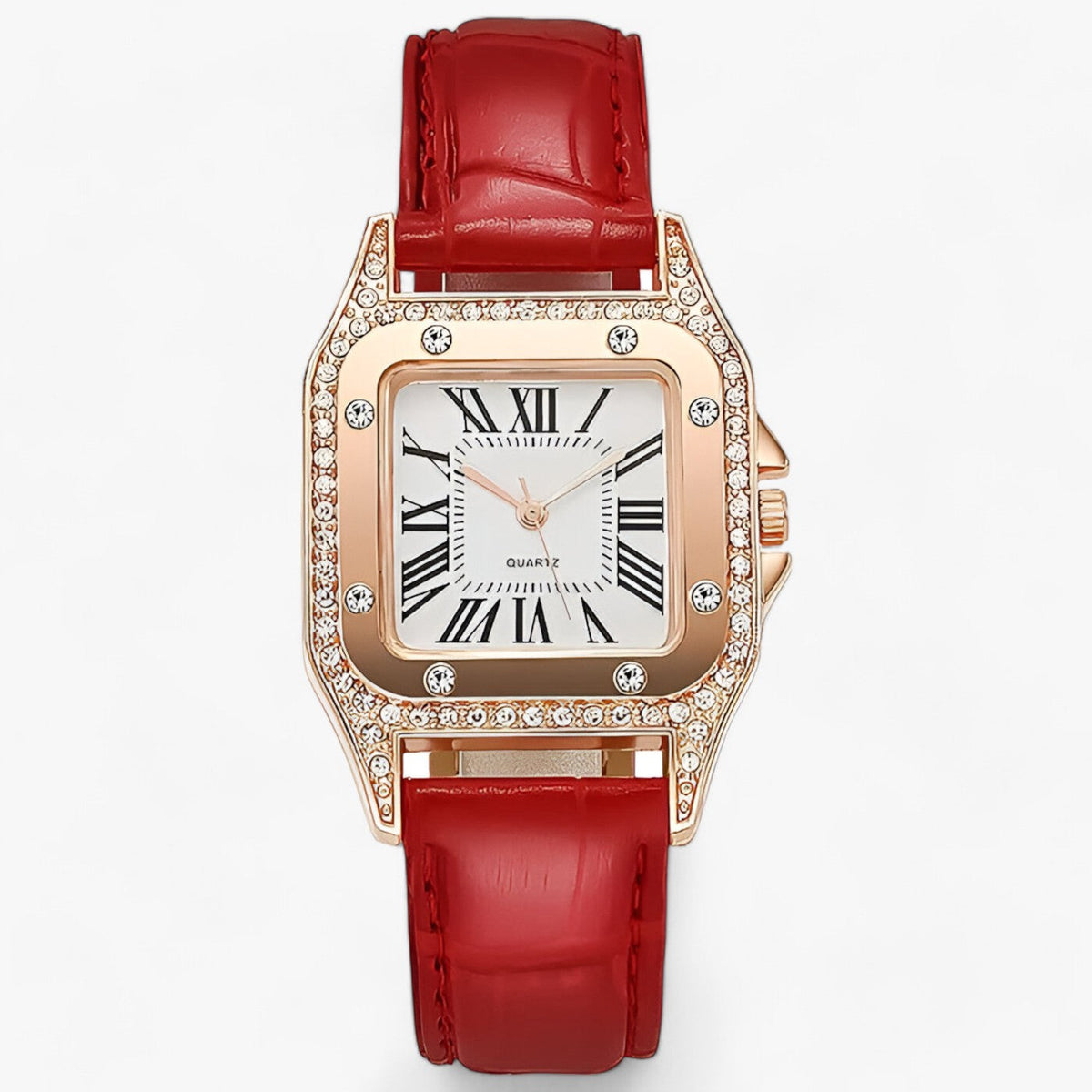 Montre rectangulaire à quartz pour femme avec chiffres romains – Boîtier orné et bracelet texturé pour les grandes occasions