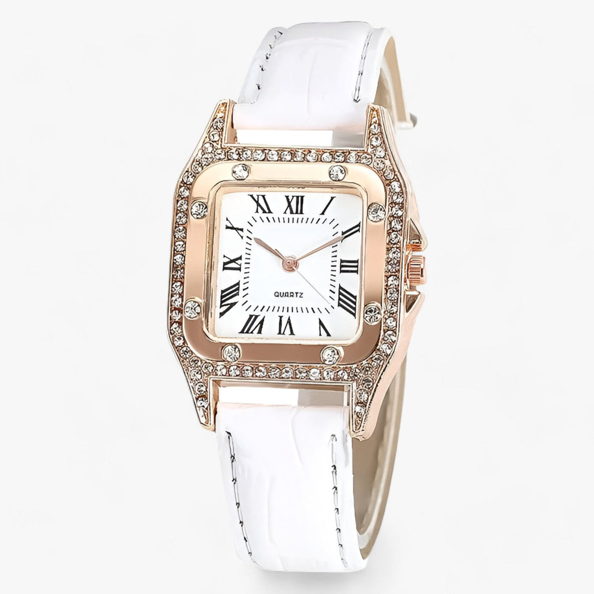 Montre rectangulaire à quartz pour femme avec chiffres romains – Boîtier orné et bracelet texturé pour les grandes occasions