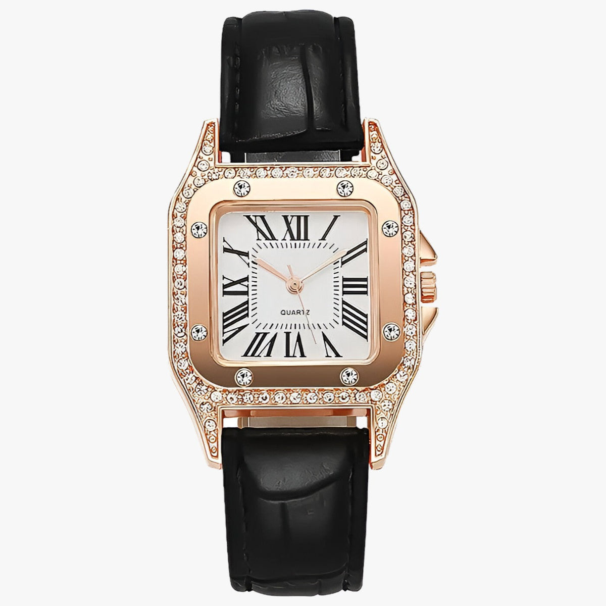 Montre rectangulaire à quartz pour femme avec chiffres romains – Boîtier orné et bracelet texturé pour les grandes occasions