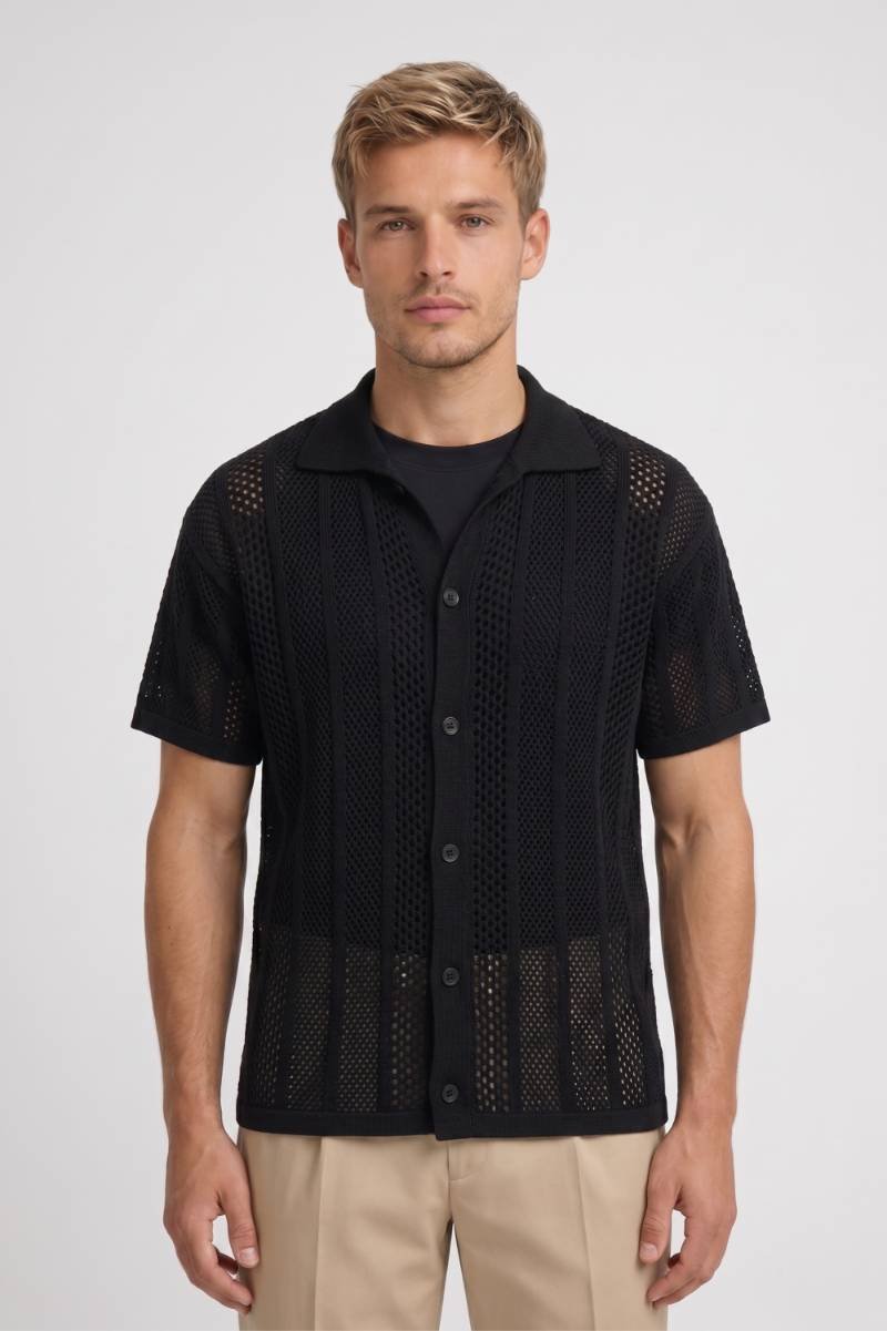 Tricou polo pentru bărbați, cu nasturi în față și țesătură texturată din plasă