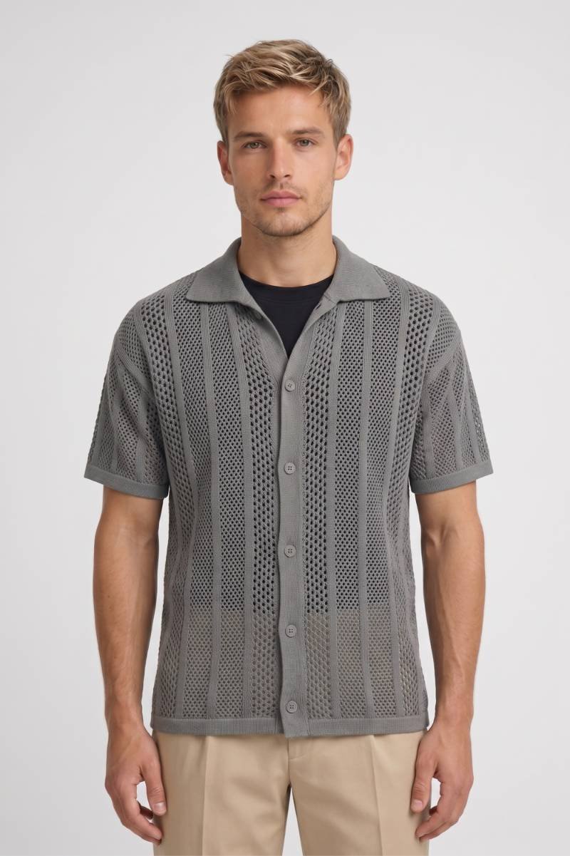 Tricou polo pentru bărbați, cu nasturi în față și țesătură texturată din plasă