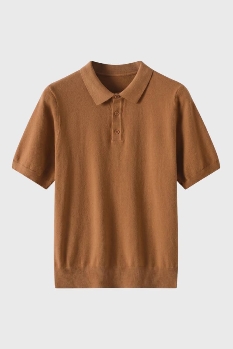 Herre strikket polo med ribbet kant