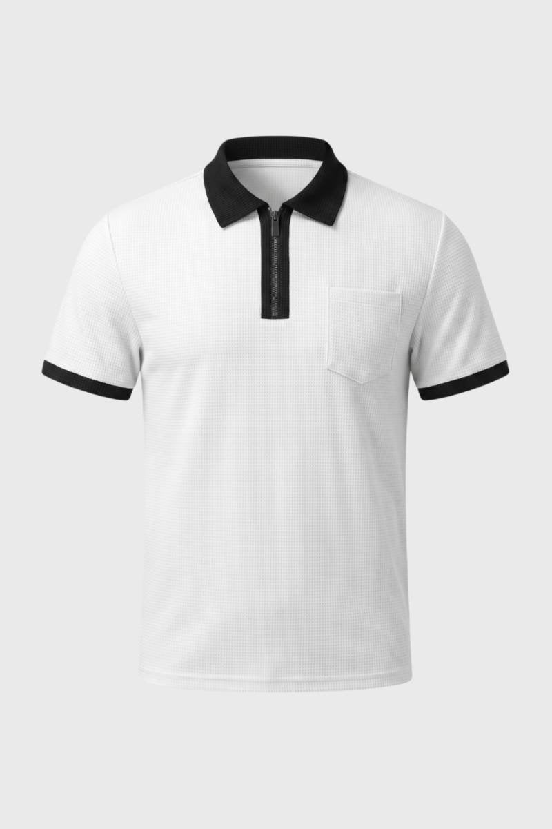 Polo da uomo con zip, tessuto strutturato e taschino sul petto