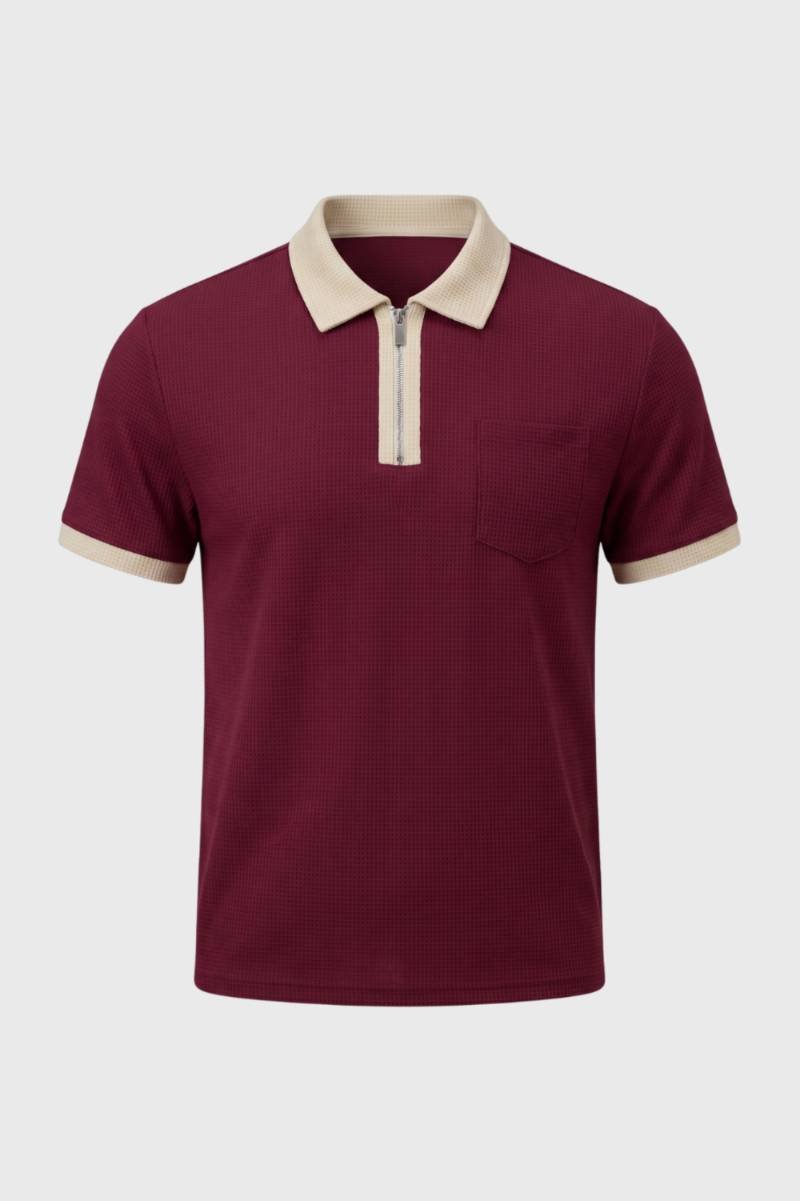 Polo da uomo con zip, tessuto strutturato e taschino sul petto
