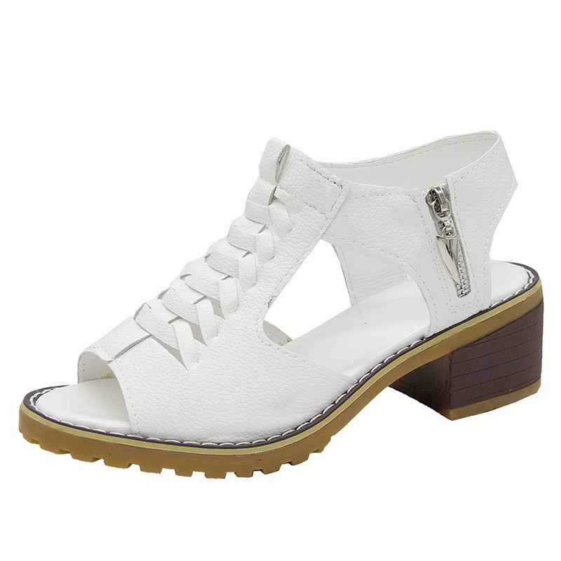 Women’s Block Heel Sandals Woven Upper Zip Side Summer Comfort