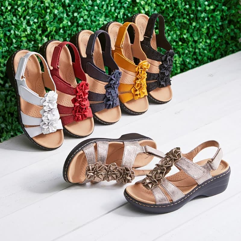Women’s Comfort Sandals Floral Strap Wedge Sole Adjustable Slingback Summer Shoes