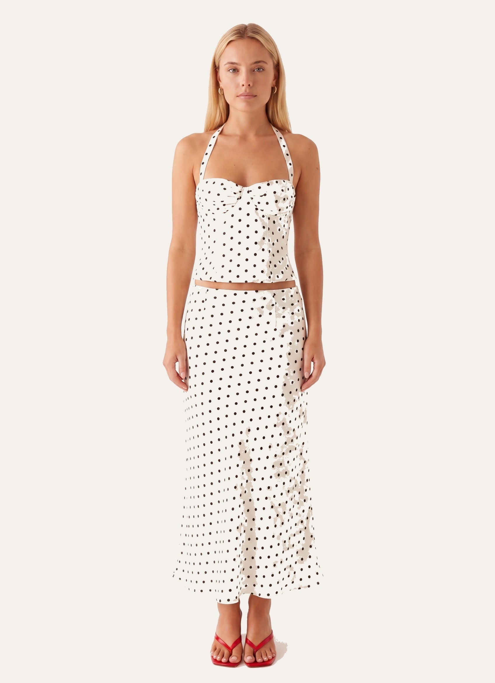 Dámský puntíkovaný halter top ve stylu korzetu s vázáním na krku