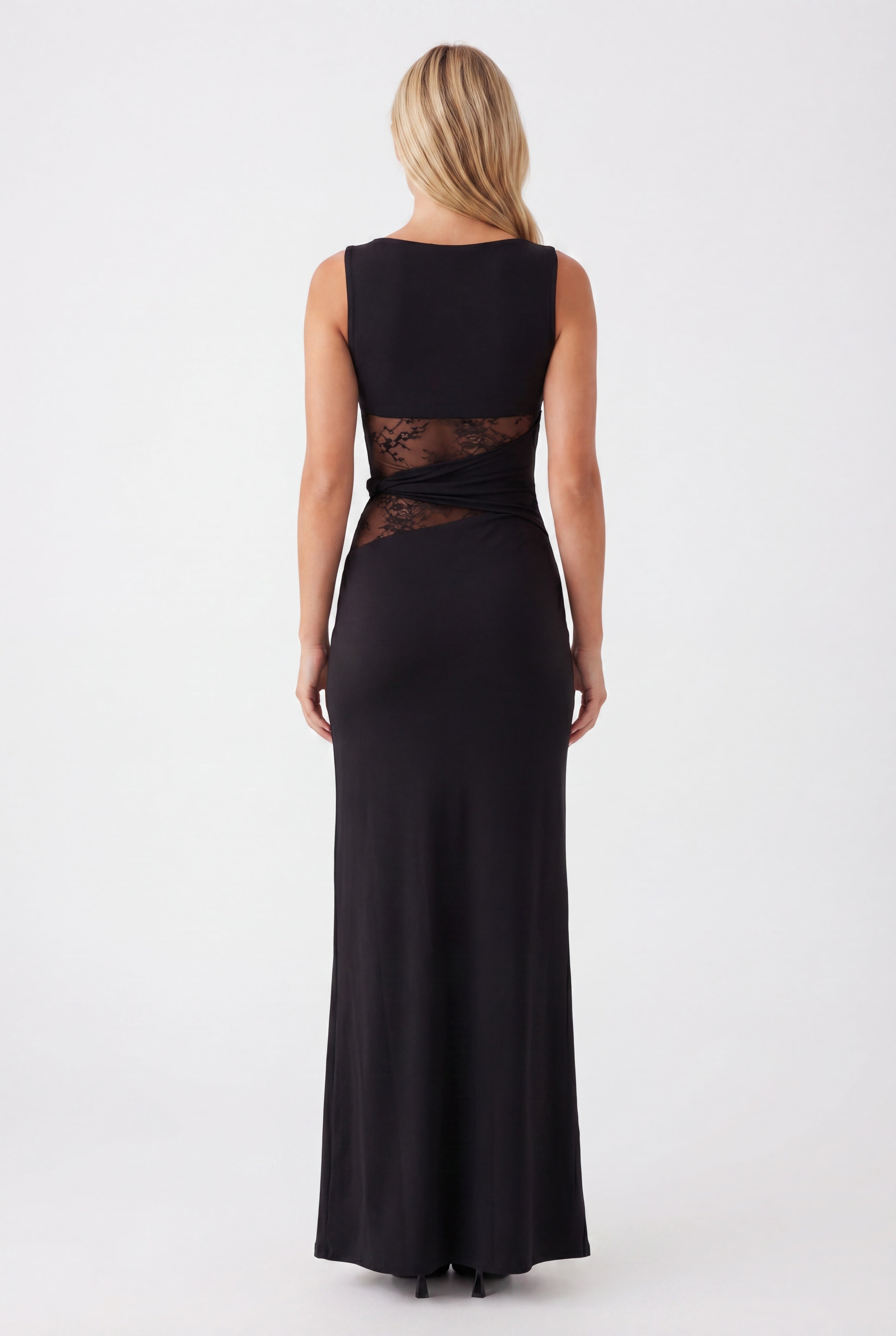 Women’s Lace Waist Maxi Dress Sleek Body Contour Fit