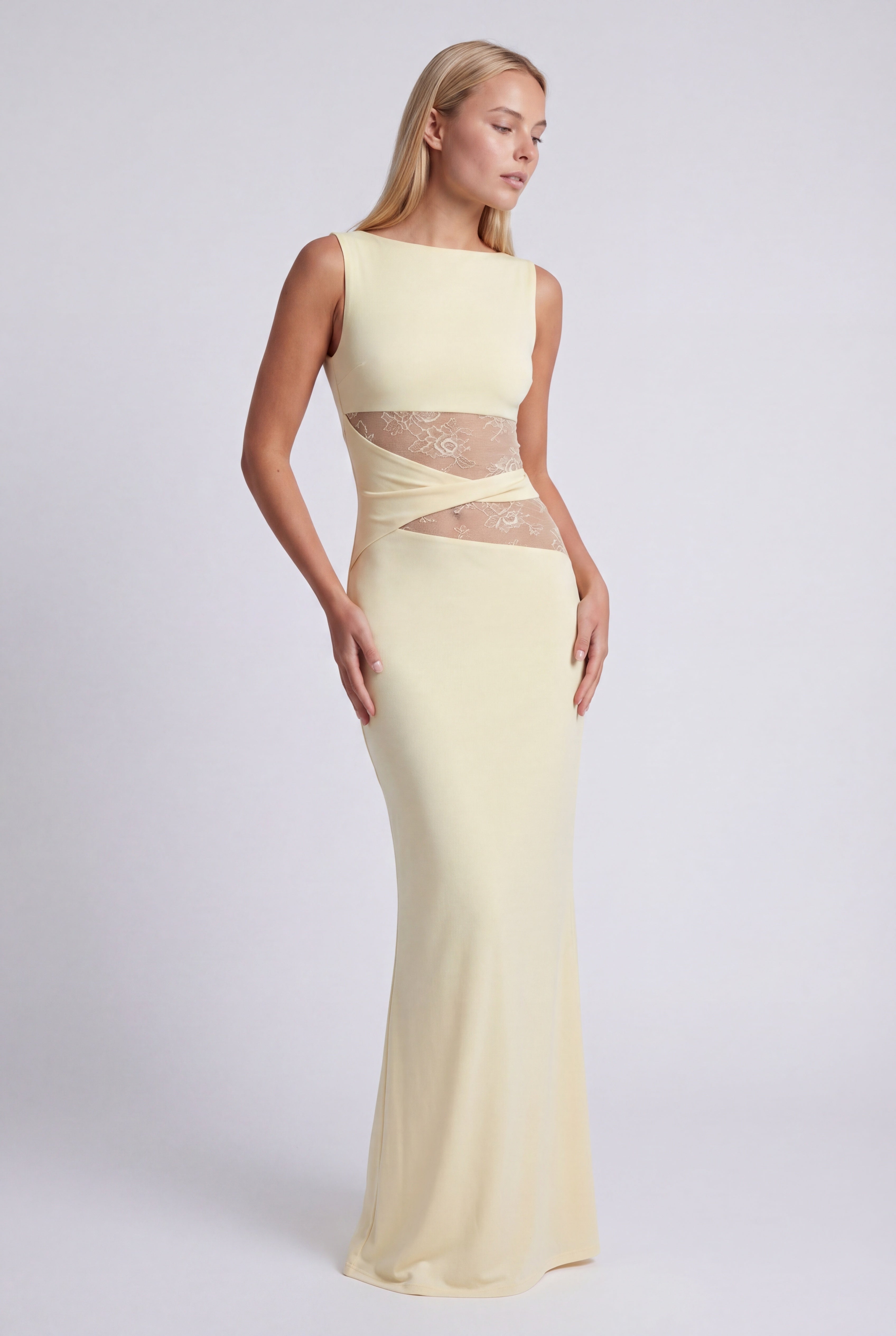 Dámské maxi šaty s krajkovým pasem, elegantní přiléhavý střih
