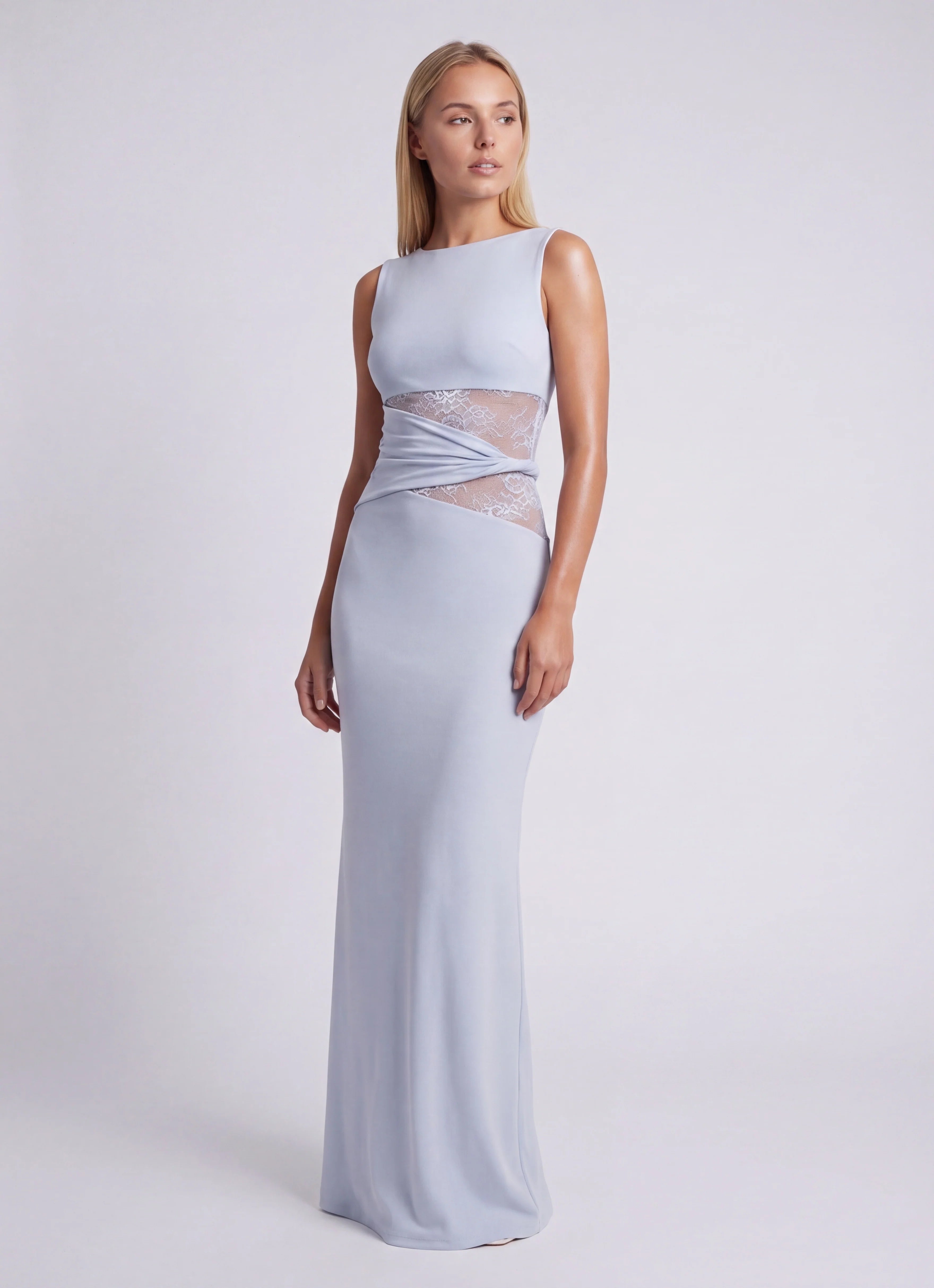 Dámské maxi šaty s krajkovým pasem, elegantní přiléhavý střih