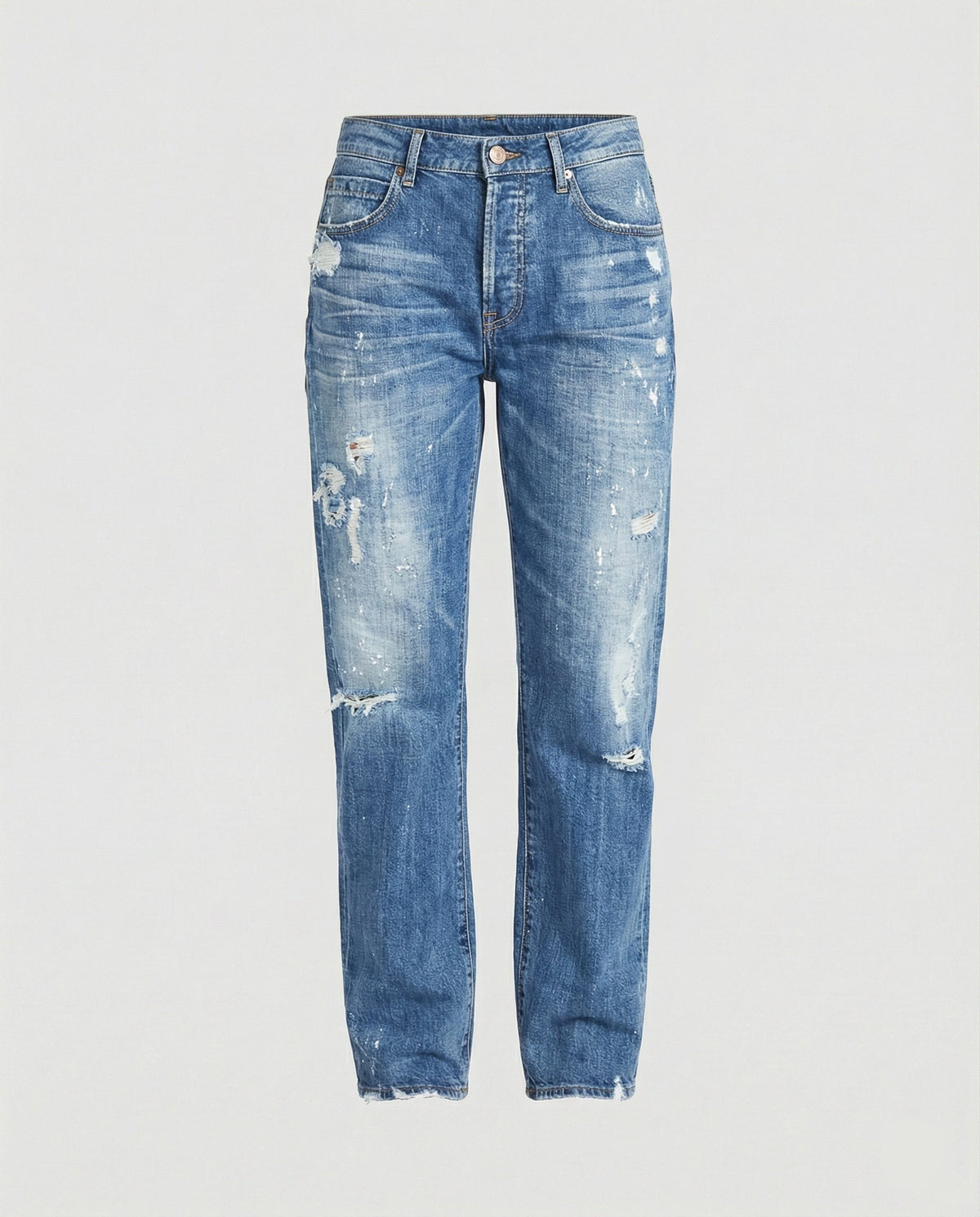 Damen-Jeans mit geradem Bein und Used-Look – Denim-Hose mit mittlerer Leibhöhe und Rissdetails für den lässigen Alltag
