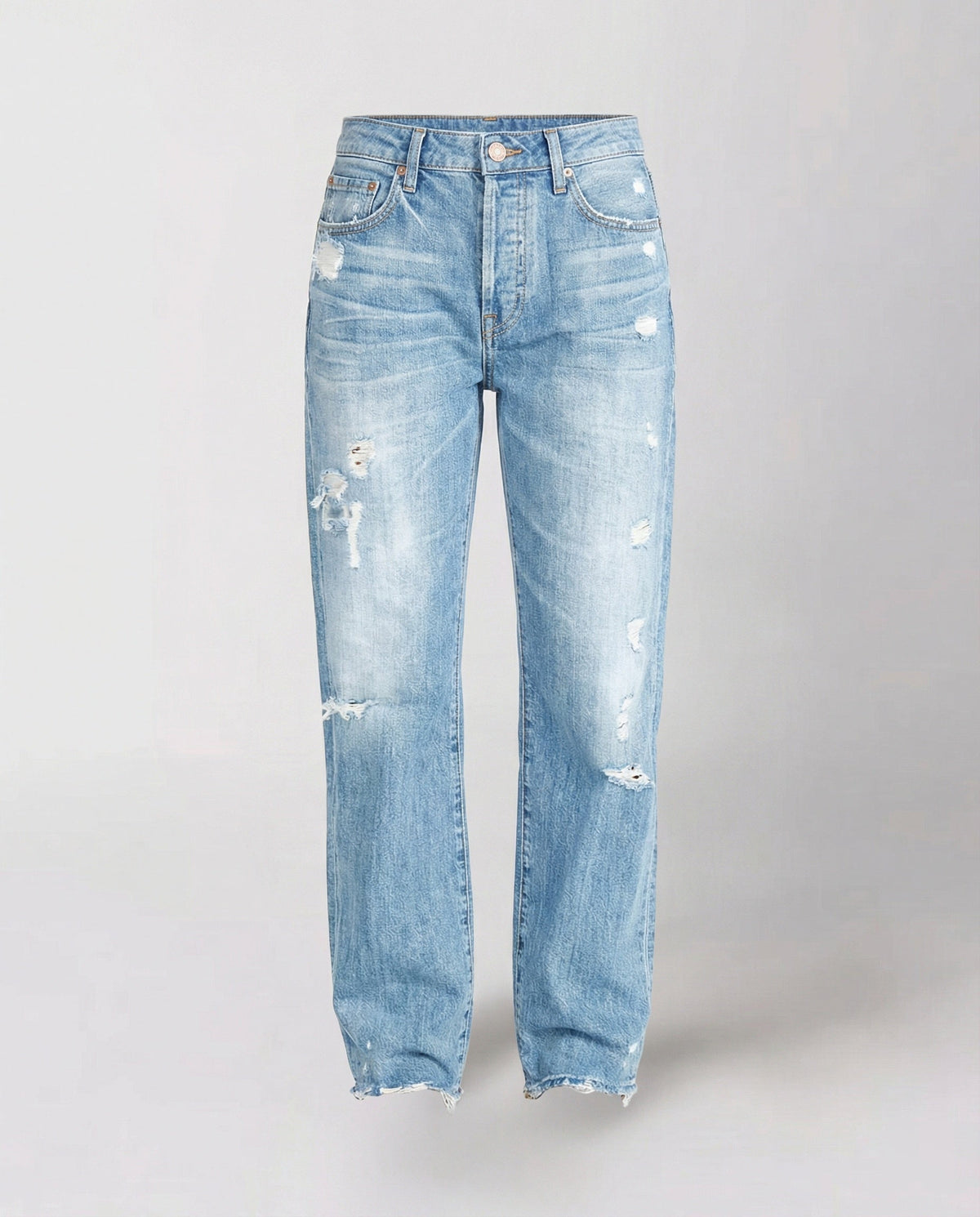 Damen-Jeans mit geradem Bein und Used-Look – Denim-Hose mit mittlerer Leibhöhe und Rissdetails für den lässigen Alltag