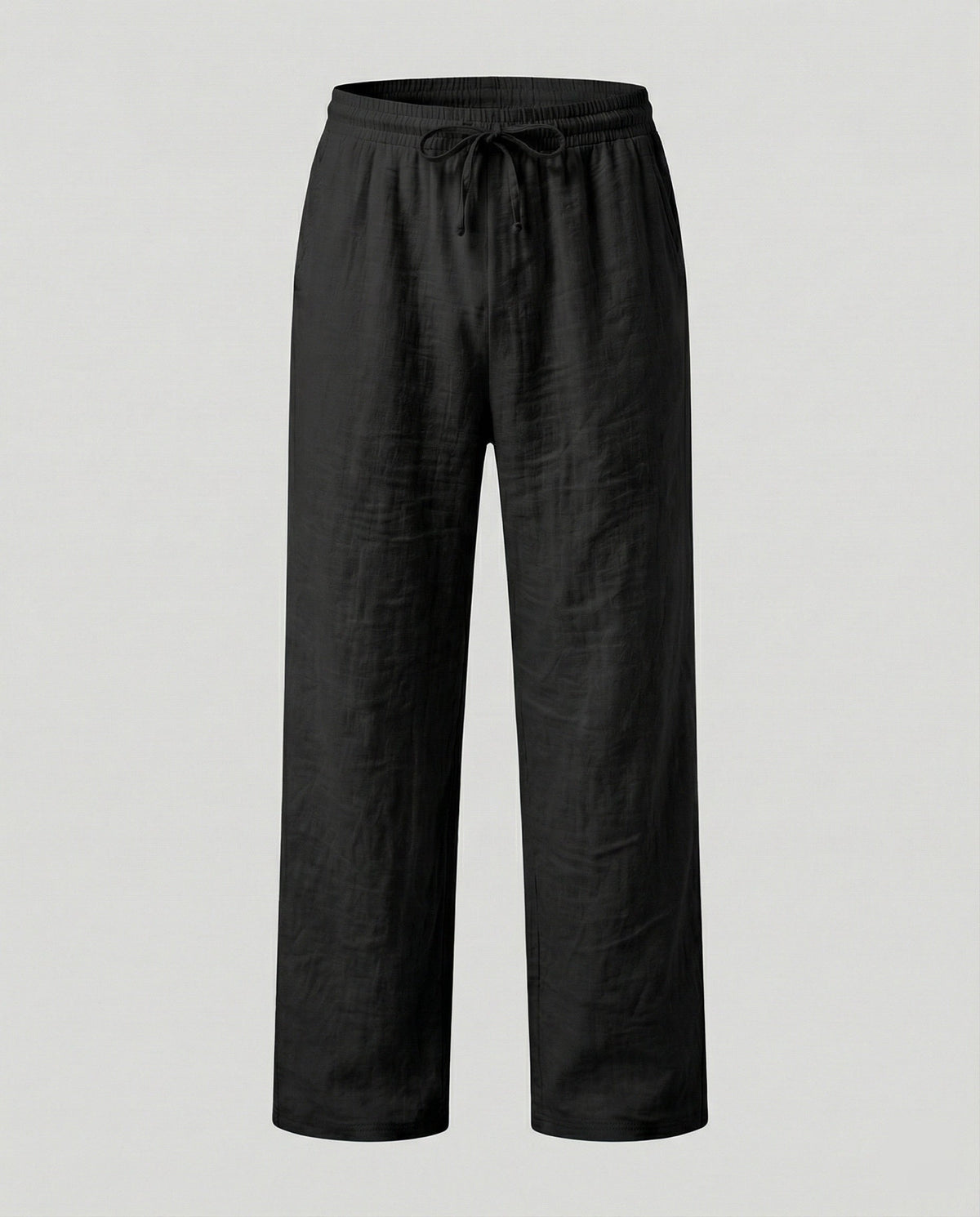 Pantaloni bărbătești ușori, din amestec de in – pantaloni de vară cu croială dreaptă și lejeră, cu talie elastică și șnur, pentru ținute casual de zi cu zi