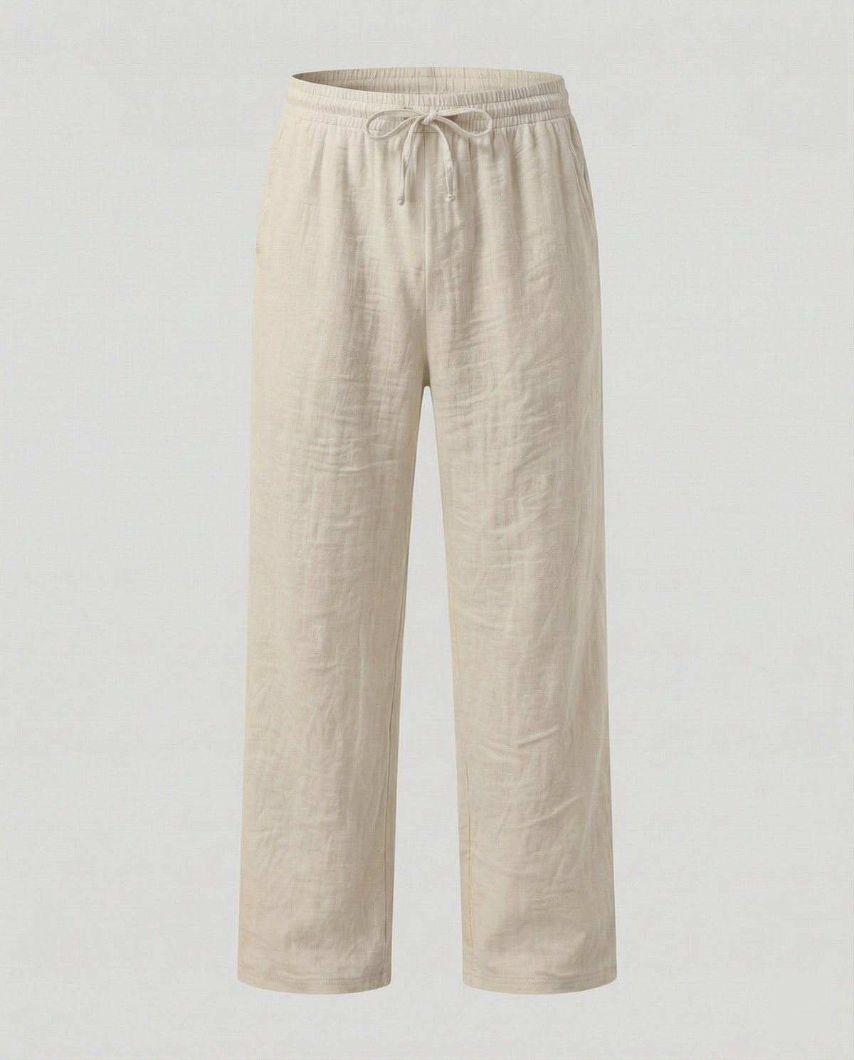 Pantaloni bărbătești ușori, din amestec de in – pantaloni de vară cu croială dreaptă și lejeră, cu talie elastică și șnur, pentru ținute casual de zi cu zi