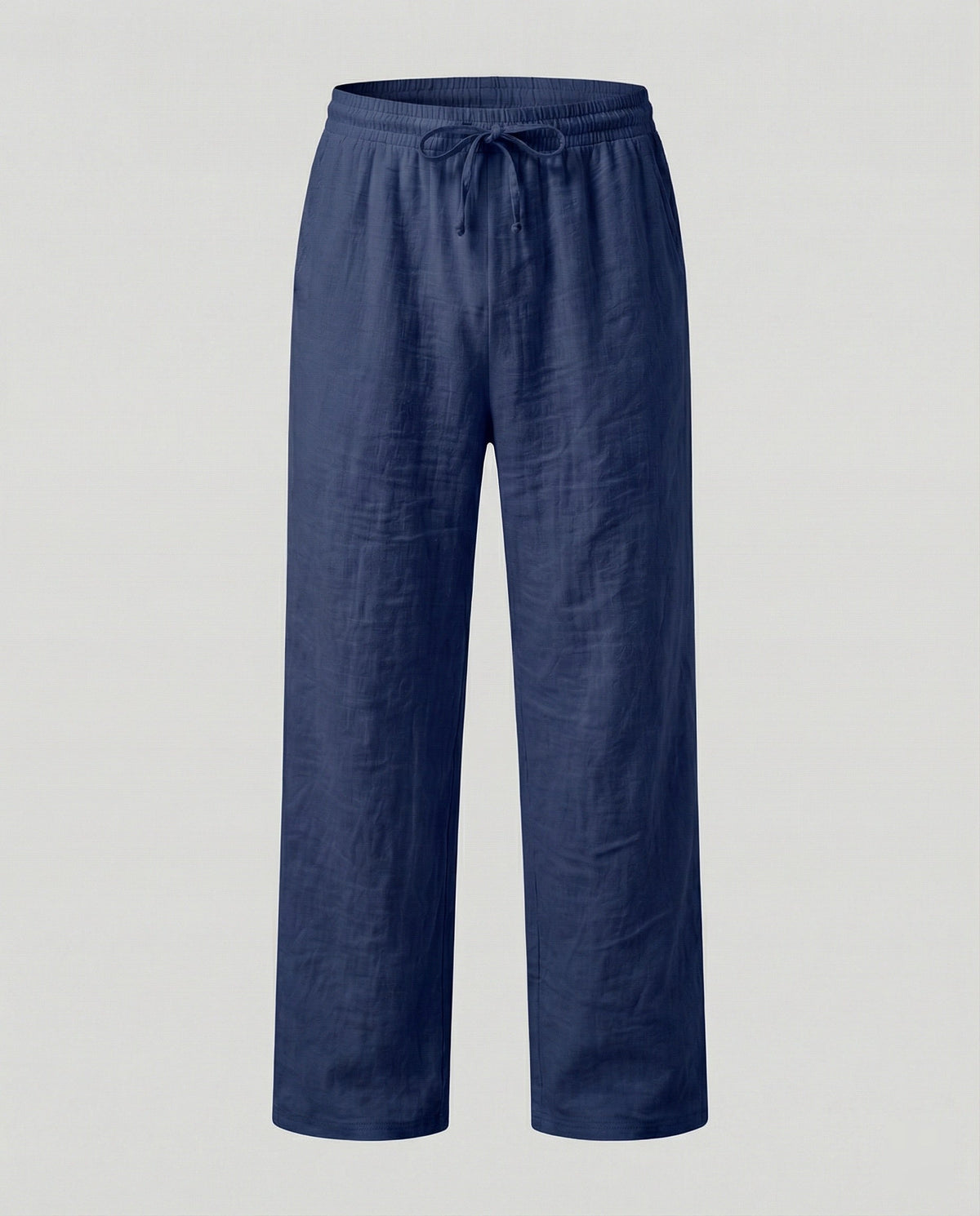 Pantaloni bărbătești ușori, din amestec de in – pantaloni de vară cu croială dreaptă și lejeră, cu talie elastică și șnur, pentru ținute casual de zi cu zi