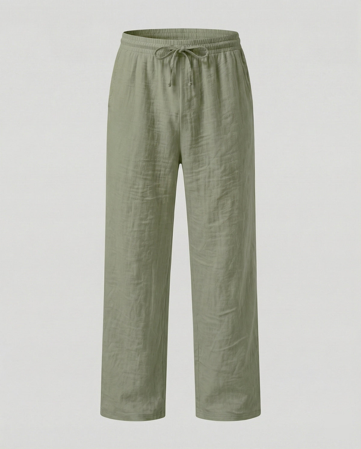 Pantaloni bărbătești ușori, din amestec de in – pantaloni de vară cu croială dreaptă și lejeră, cu talie elastică și șnur, pentru ținute casual de zi cu zi