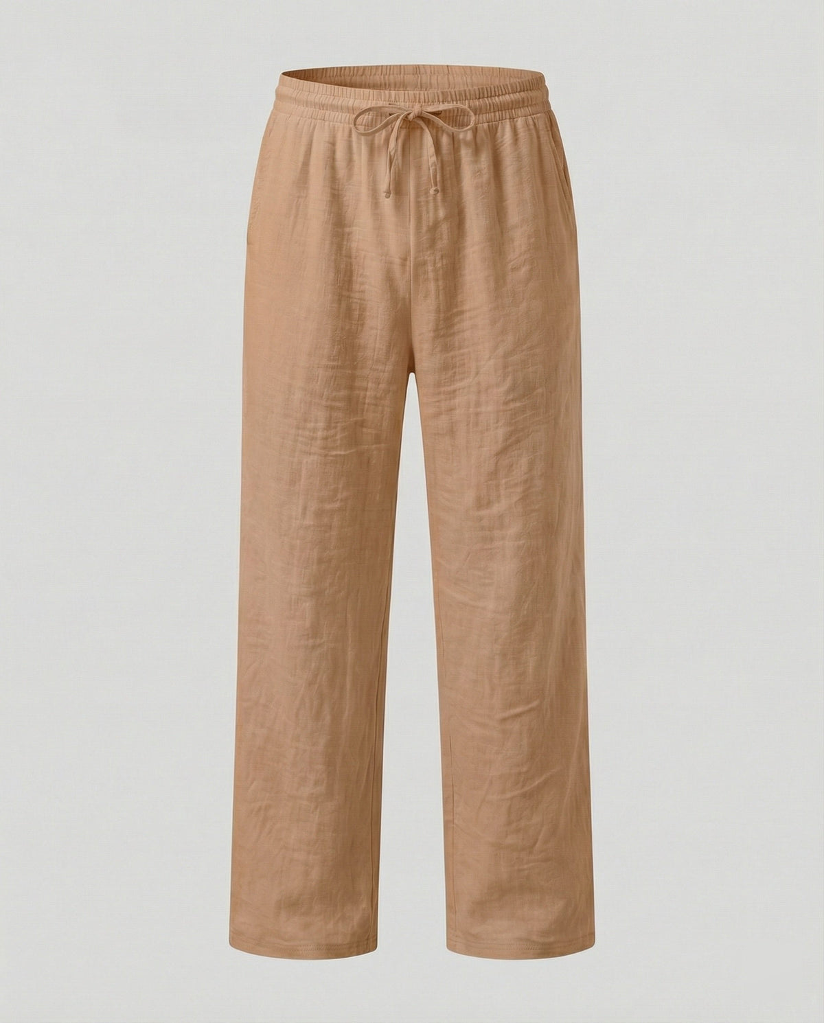Pantaloni bărbătești ușori, din amestec de in – pantaloni de vară cu croială dreaptă și lejeră, cu talie elastică și șnur, pentru ținute casual de zi cu zi