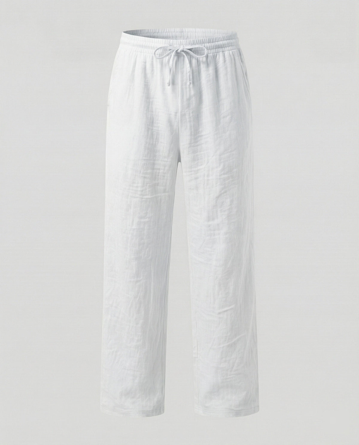 Pantaloni bărbătești ușori, din amestec de in – pantaloni de vară cu croială dreaptă și lejeră, cu talie elastică și șnur, pentru ținute casual de zi cu zi