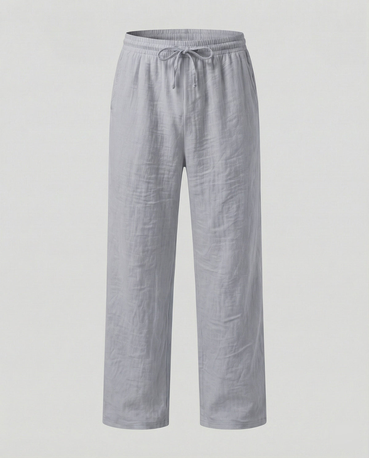 Pantaloni bărbătești ușori, din amestec de in – pantaloni de vară cu croială dreaptă și lejeră, cu talie elastică și șnur, pentru ținute casual de zi cu zi