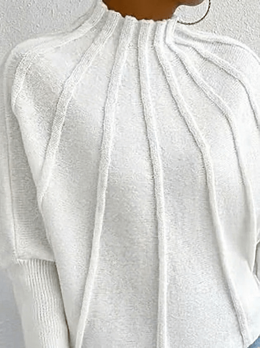 Women’s Mock-Neck Batwing Knit Sweater – Ribbed Sculptural Jumper with Flared Cuffs for Elegant Autumn Casual Wear