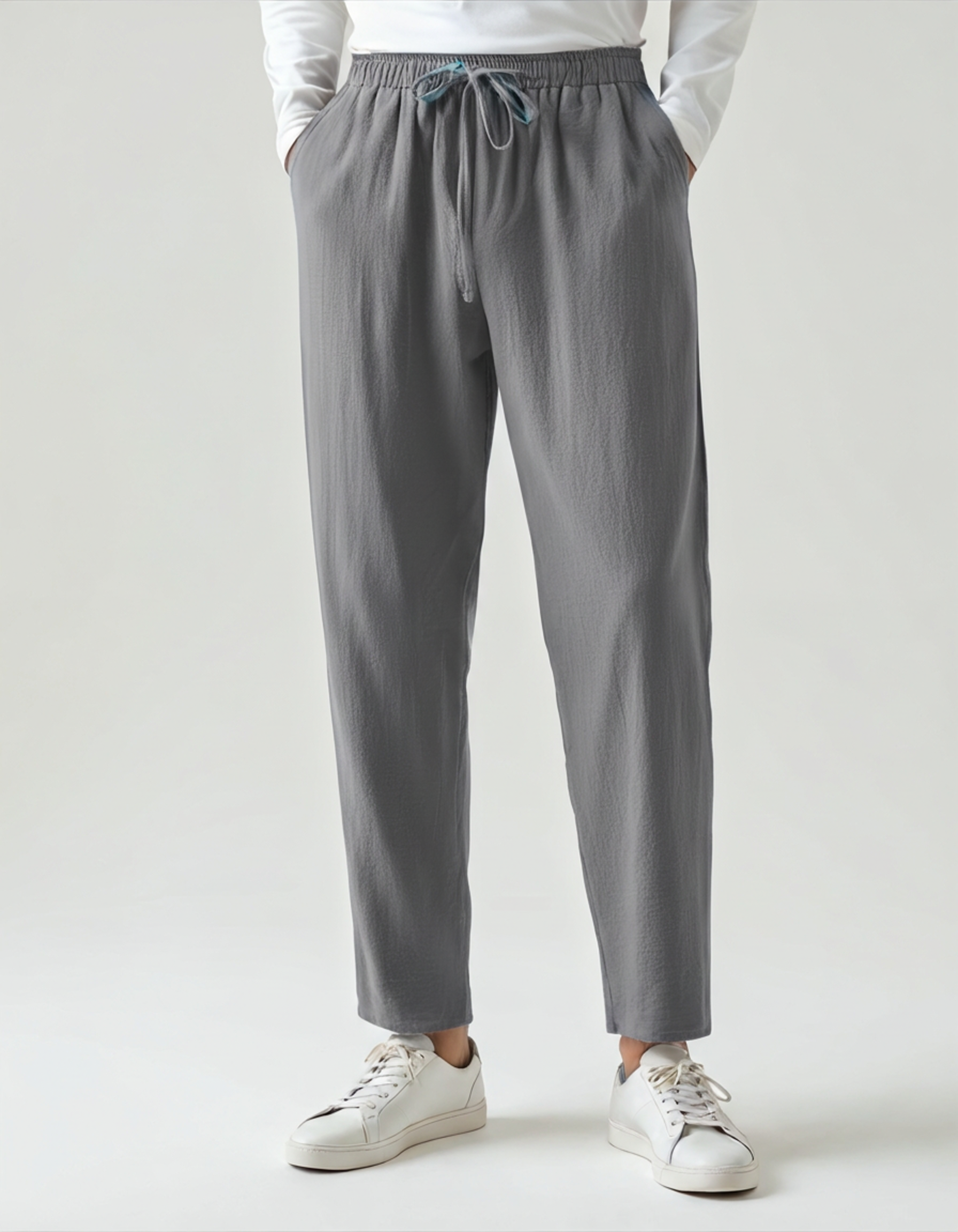 Pantalones de lino para hombre con cordón, estilo relajado, pantalones cómodos para el día a día