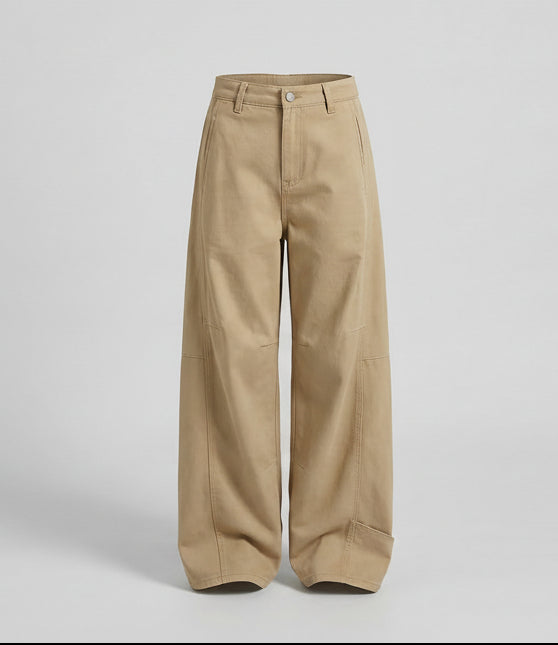 Pantalon large taille haute pour femme, coutures à panneaux et poches latérales – Style décontracté inspiré des vêtements de travail pour les tenues casual du quotidien