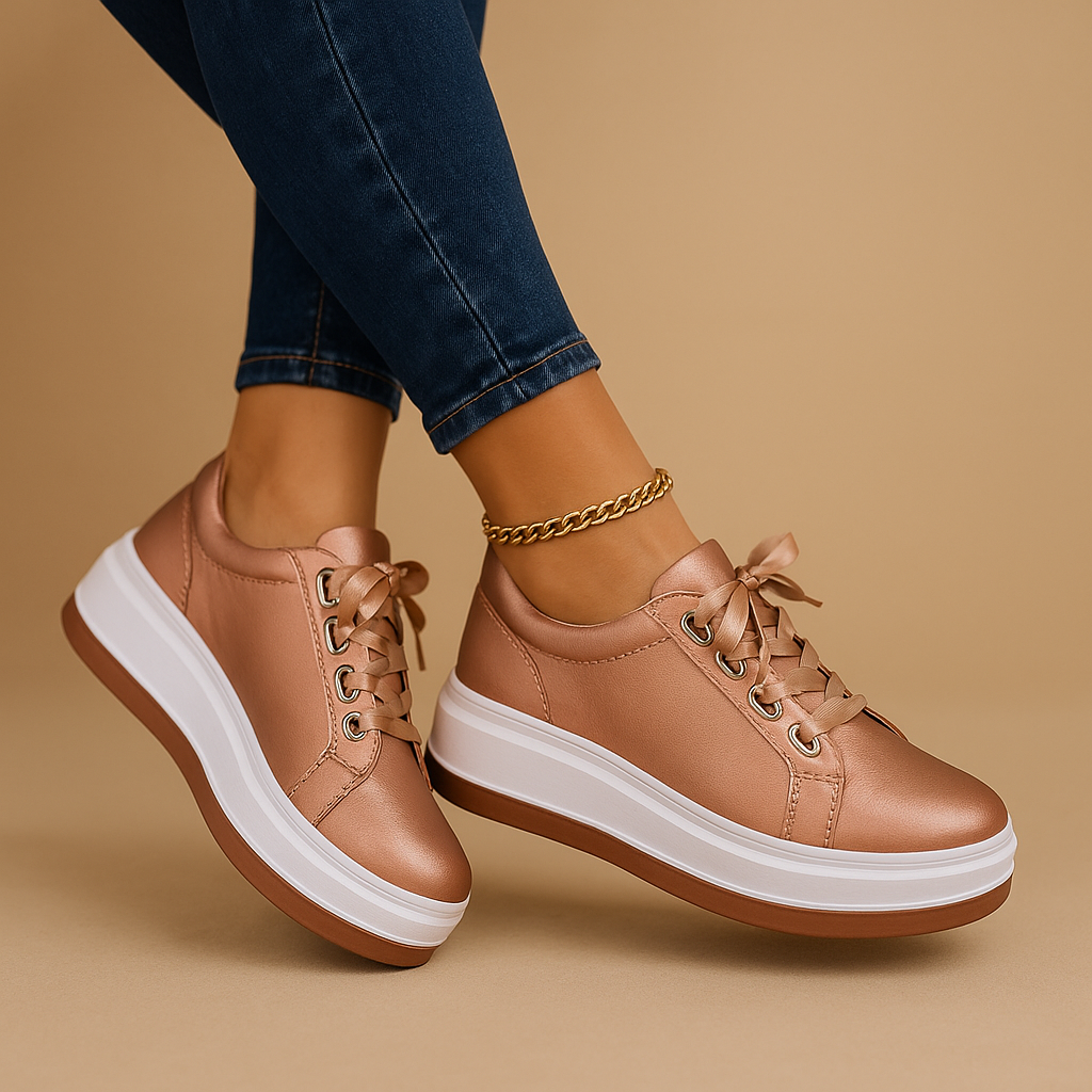 Women’s Platform Lace-Up Sneakers – Retro Round Toe Casual Shoes for Everyday Wear