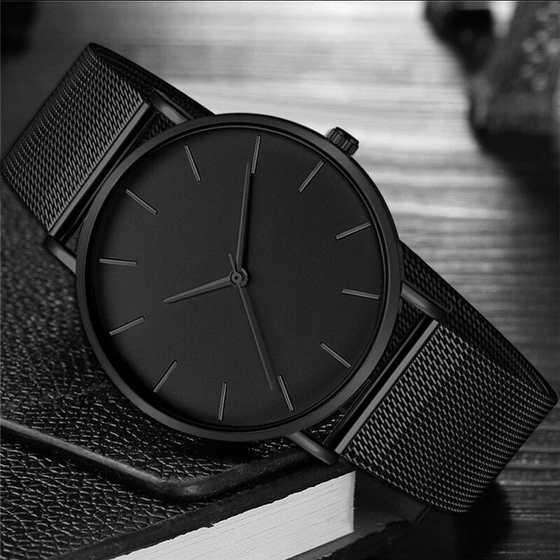 Ceas minimalist pentru bărbați, cu cuarț și brățară din plasă metalică – accesoriu elegant pentru purtarea de zi cu zi, în ținute smart-casual