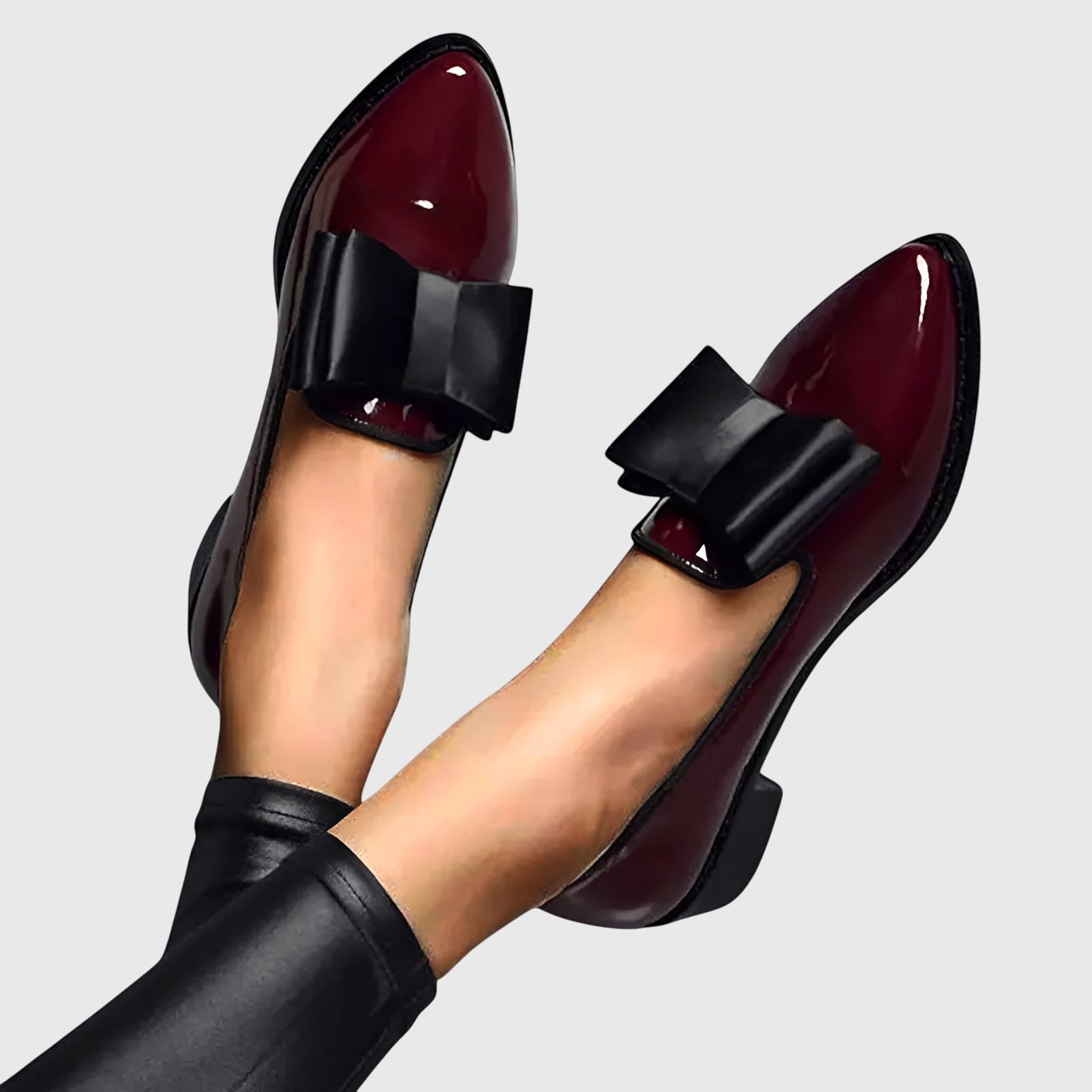 Women’s Bow Detail Patent Loafers Elegant Slip-On Shoes