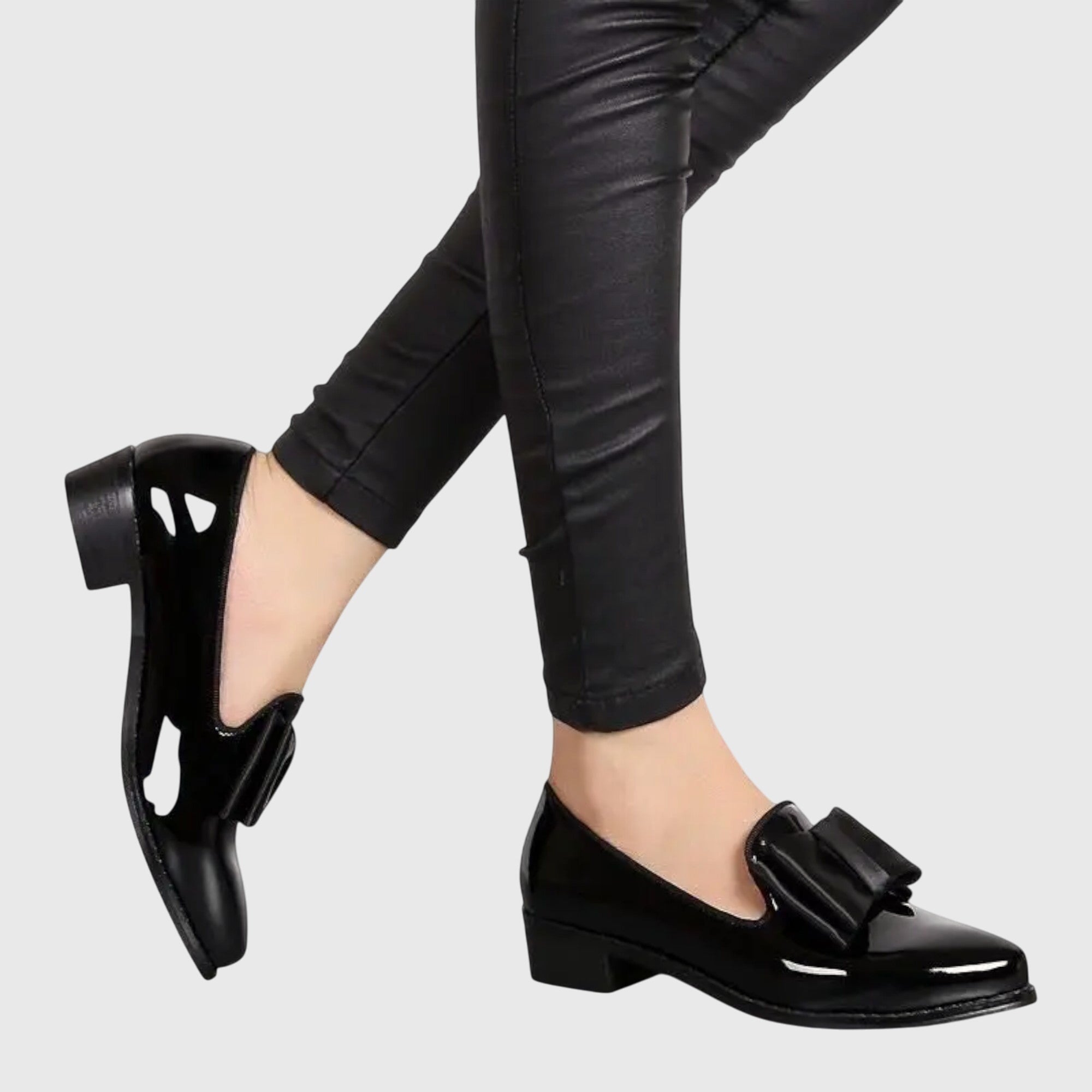 Women’s Bow Detail Patent Loafers Elegant Slip-On Shoes