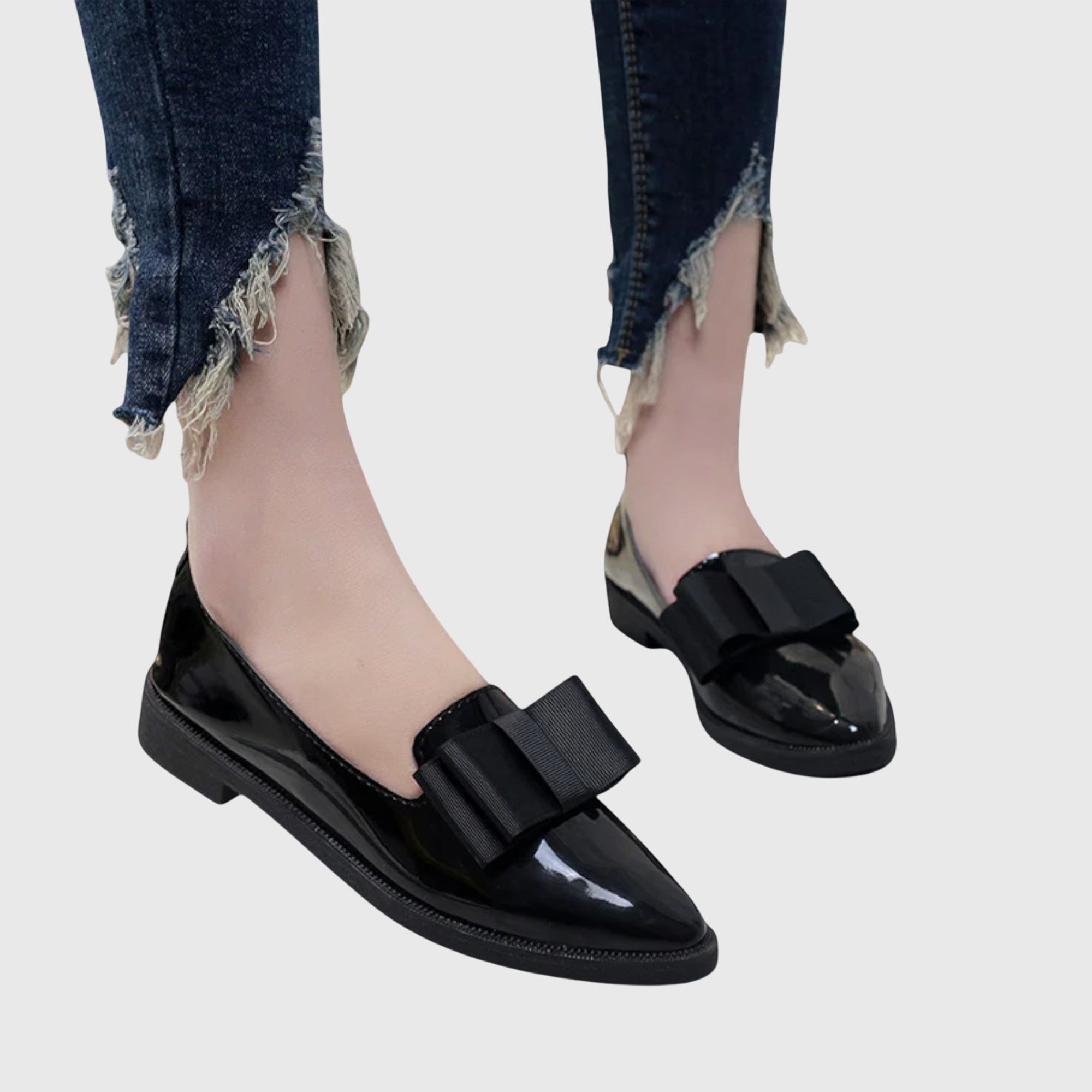 Women’s Bow Detail Patent Loafers Elegant Slip-On Shoes