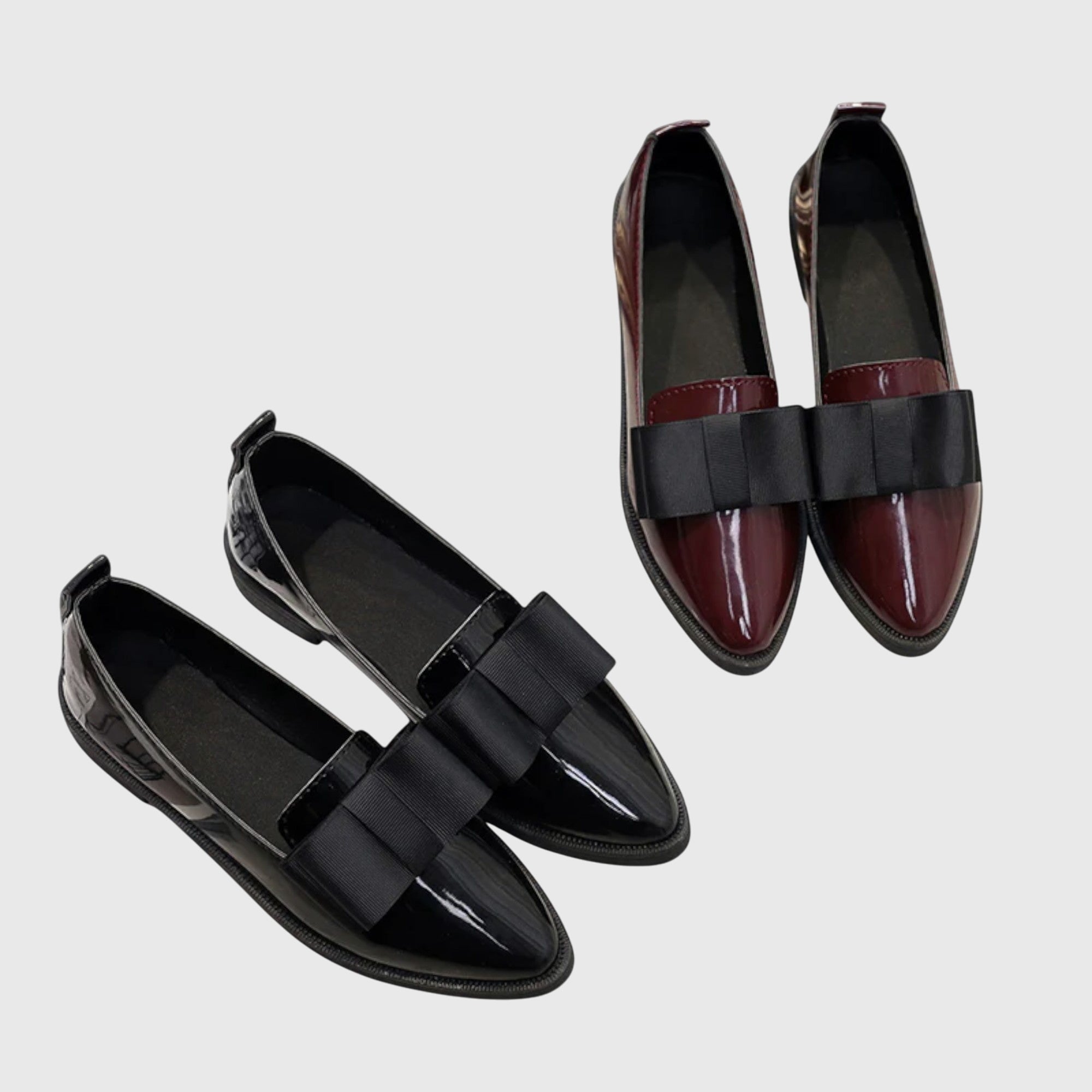 Women’s Bow Detail Patent Loafers Elegant Slip-On Shoes