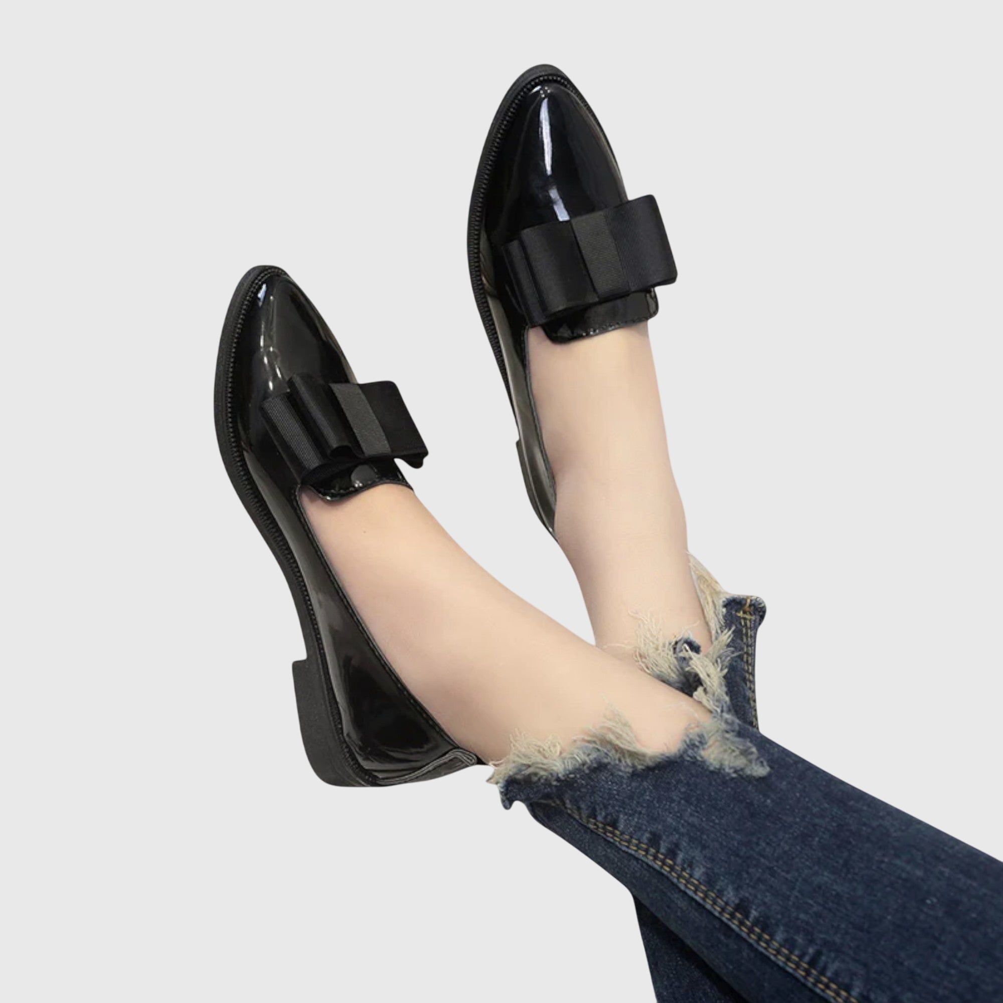 Women’s Bow Detail Patent Loafers Elegant Slip-On Shoes