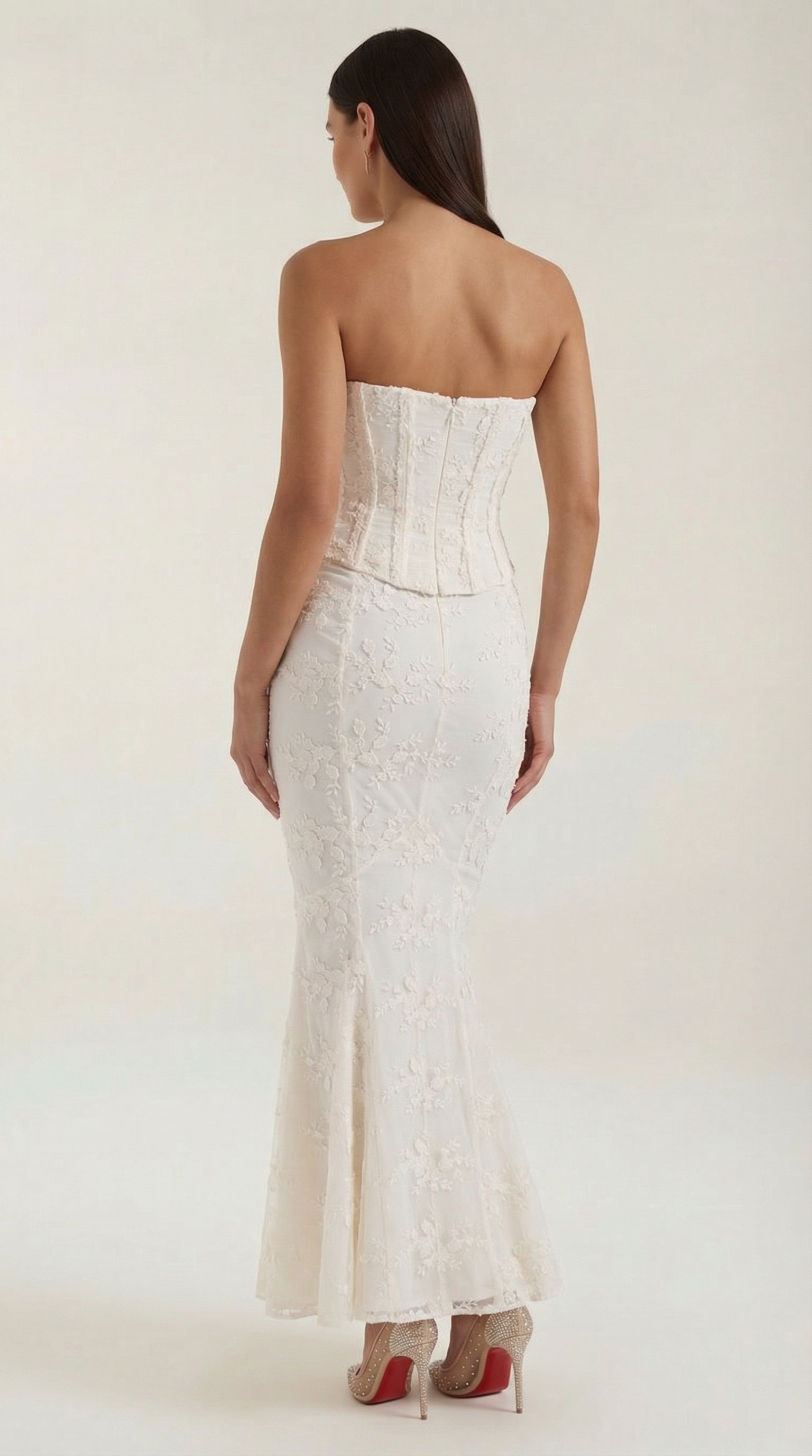 Vestido largo de sirena para ocasiones, corsé de encaje sin tirantes para mujer