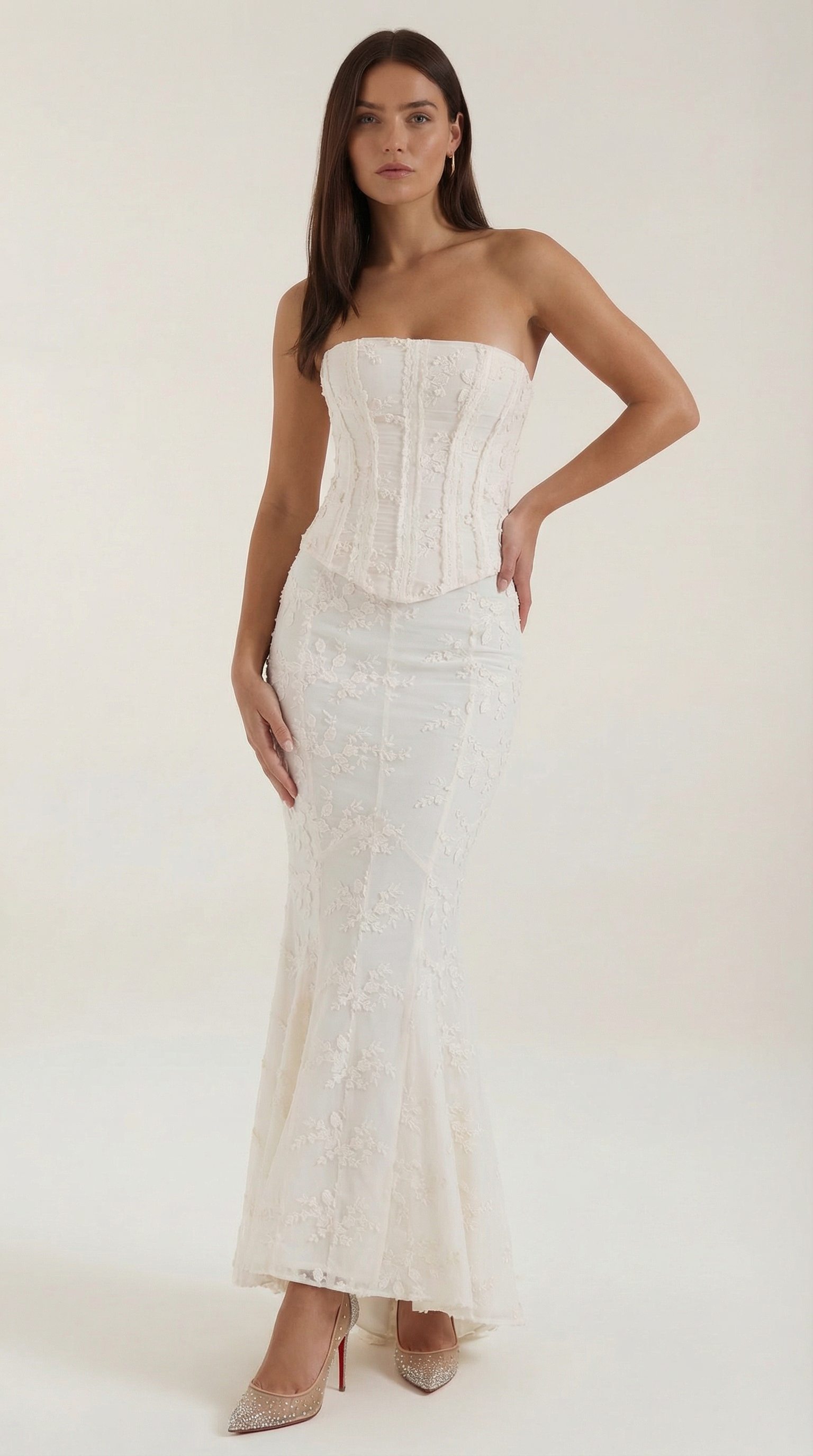 Vestido largo de sirena para ocasiones, corsé de encaje sin tirantes para mujer