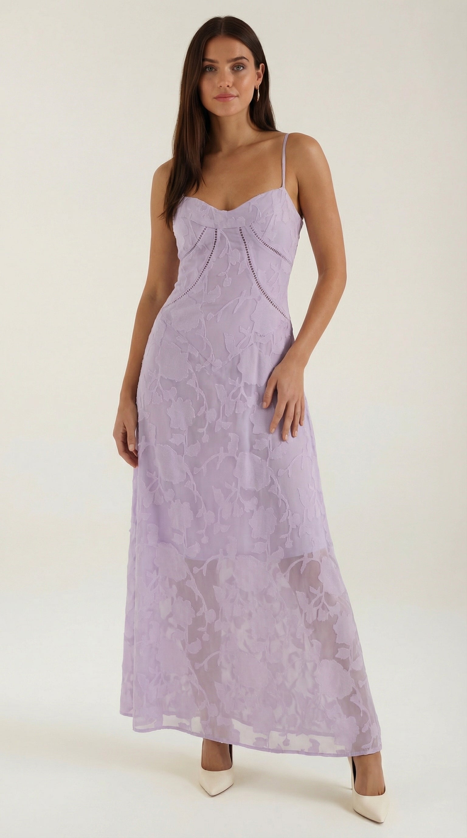 Women’s Sweetheart Jacquard Maxi Dress with Delicate Straps