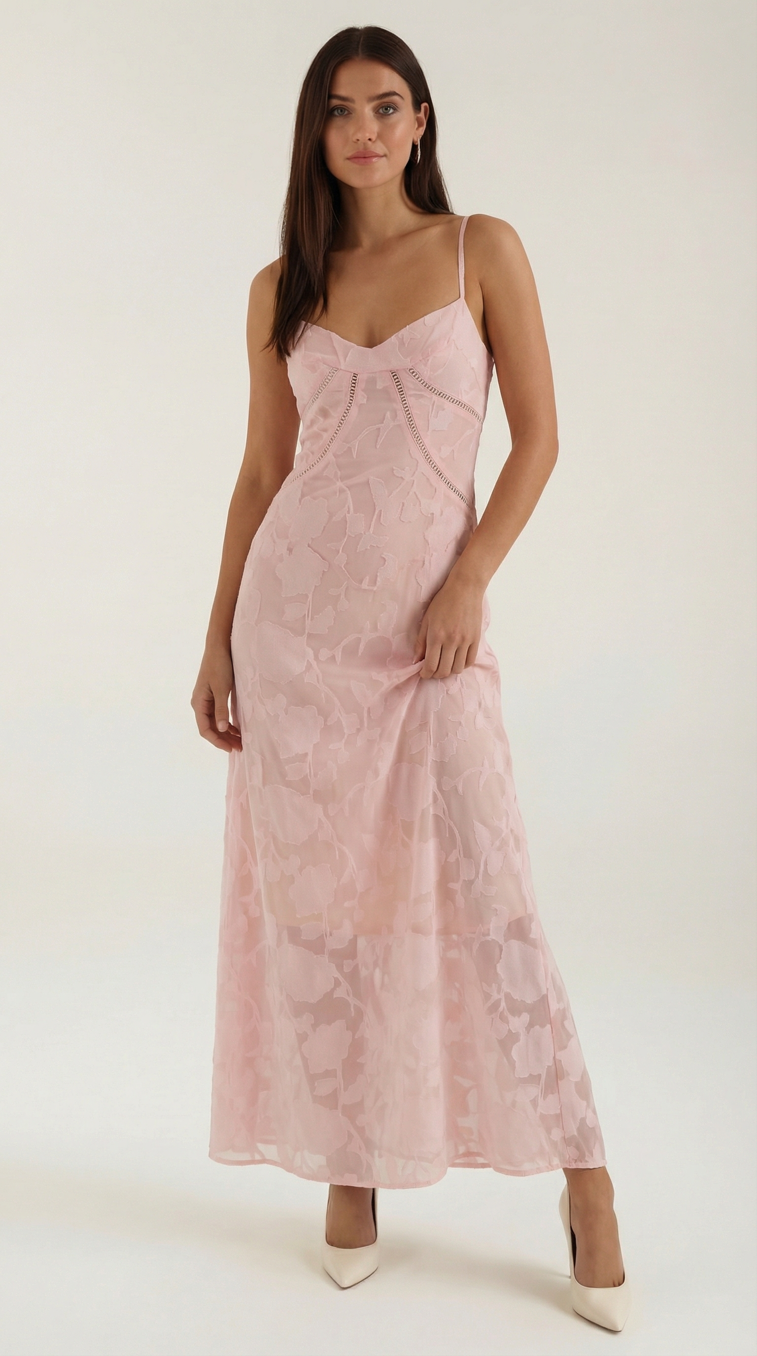 Women’s Sweetheart Jacquard Maxi Dress with Delicate Straps