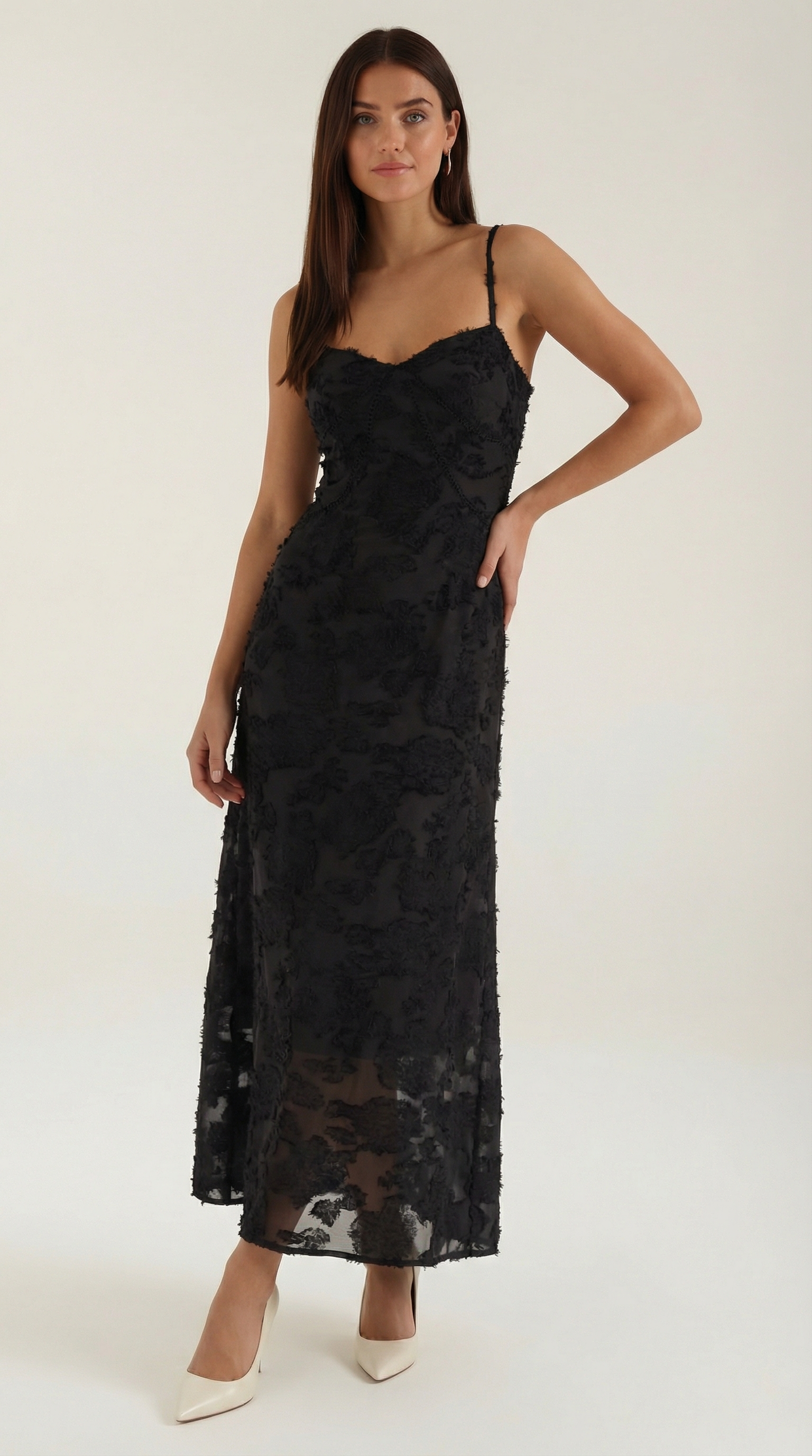 Women’s Sweetheart Jacquard Maxi Dress with Delicate Straps