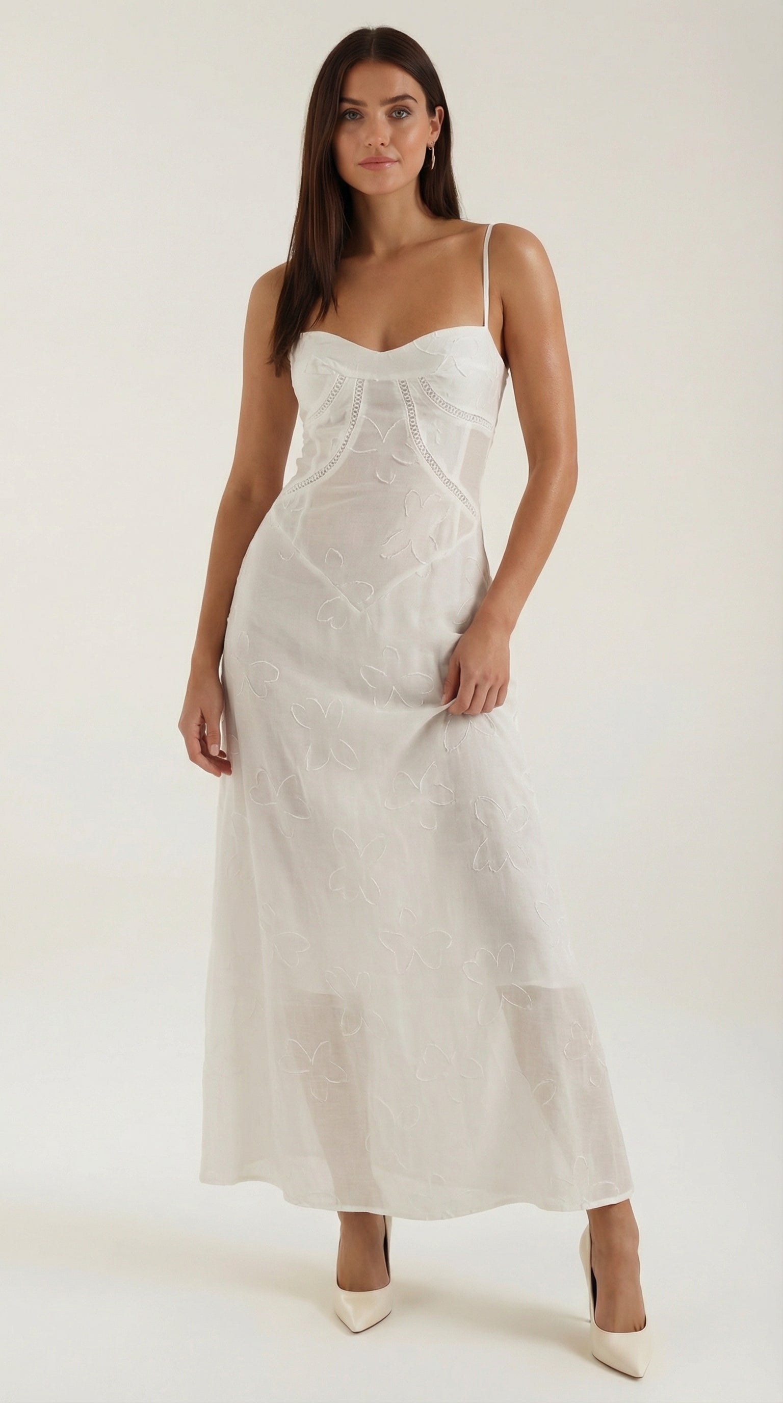 Women’s Sweetheart Jacquard Maxi Dress with Delicate Straps