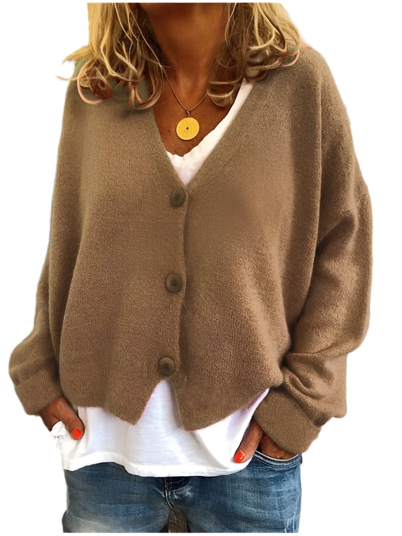 Lässige Damen-Strickjacke mit V-Ausschnitt - weiche Jacke mit Knopfleiste für lässige Alltagsmode im Herbst und Winter