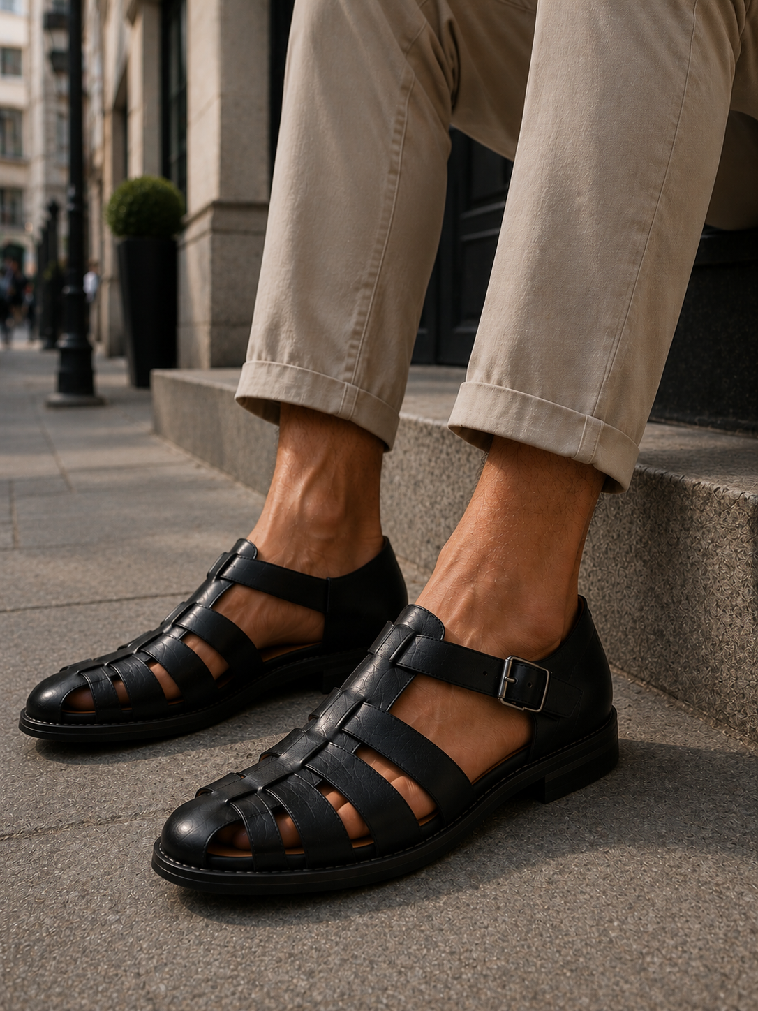 Sandalias de pescador para hombre con punta cerrada, calzado clásico de verano