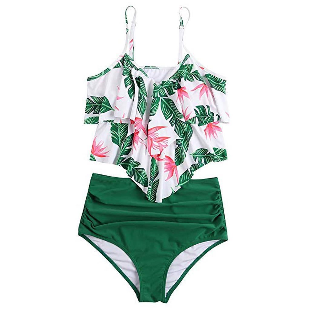 Women’s High-Waisted Bikini Set – Ruffle Cami Top with Leopard-Print Bottoms for Summer Swimwear