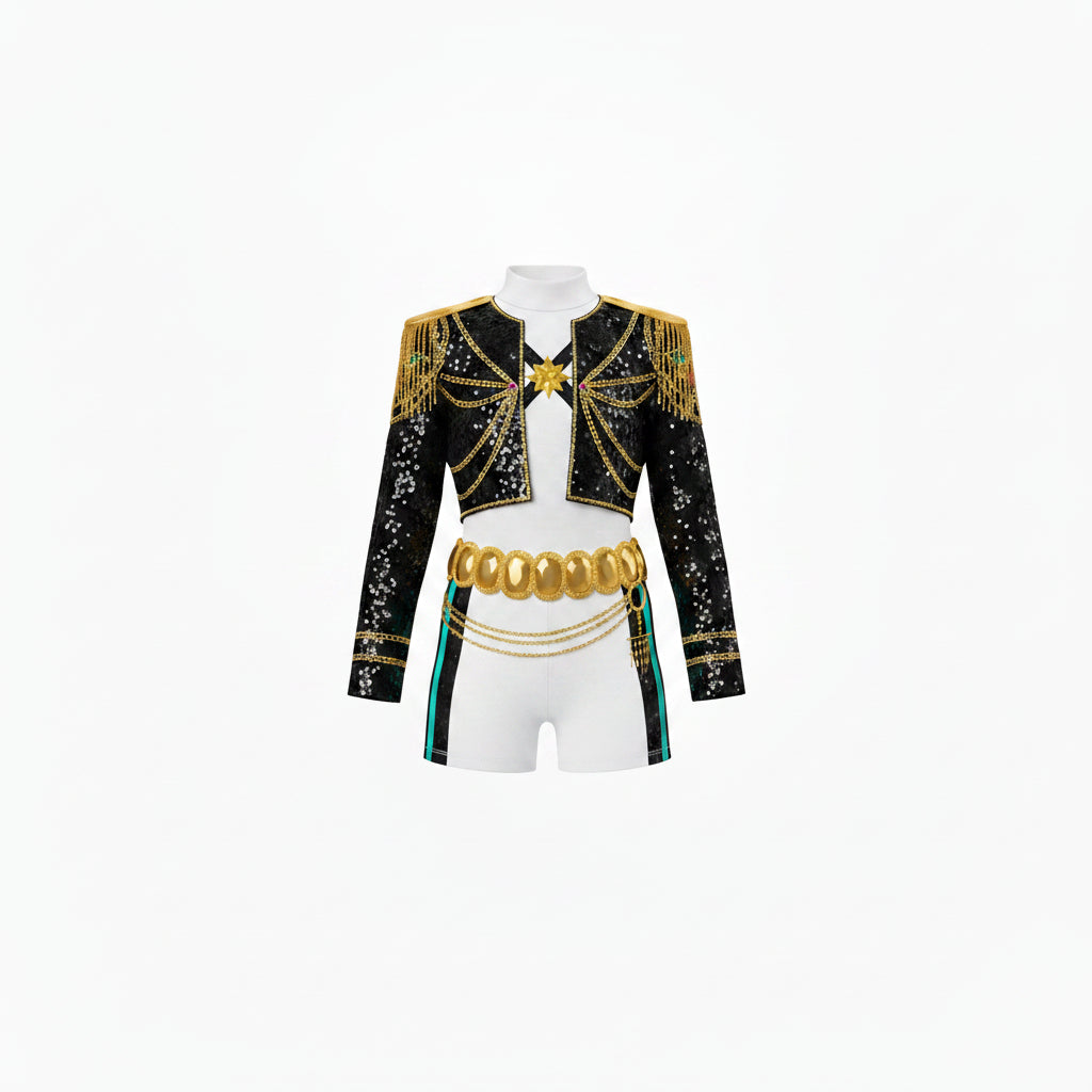 Børnekostume til halloween med sort og guld, K-pop-helt, todelt